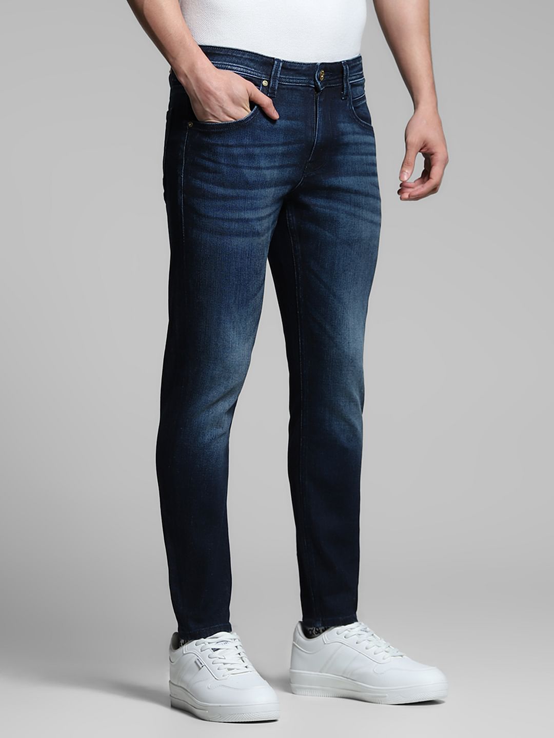 Dark Blue Brak Slim Fit Cropped Jeans