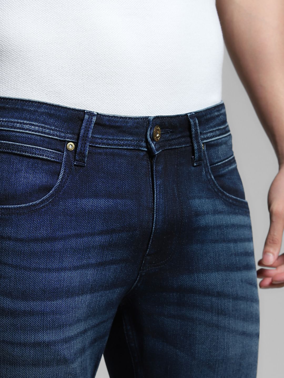 Dark Blue Brak Slim Fit Cropped Jeans