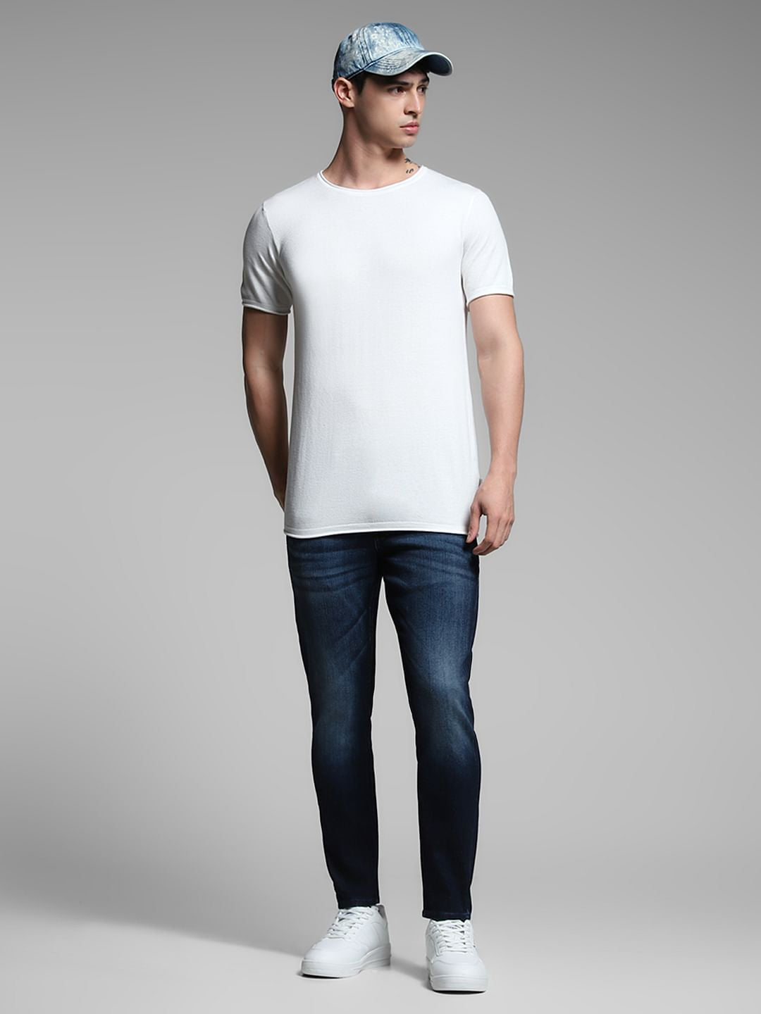 Dark Blue Brak Slim Fit Cropped Jeans