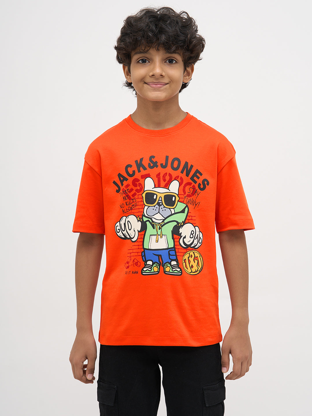 Orange Printed Cotton T-Shirt