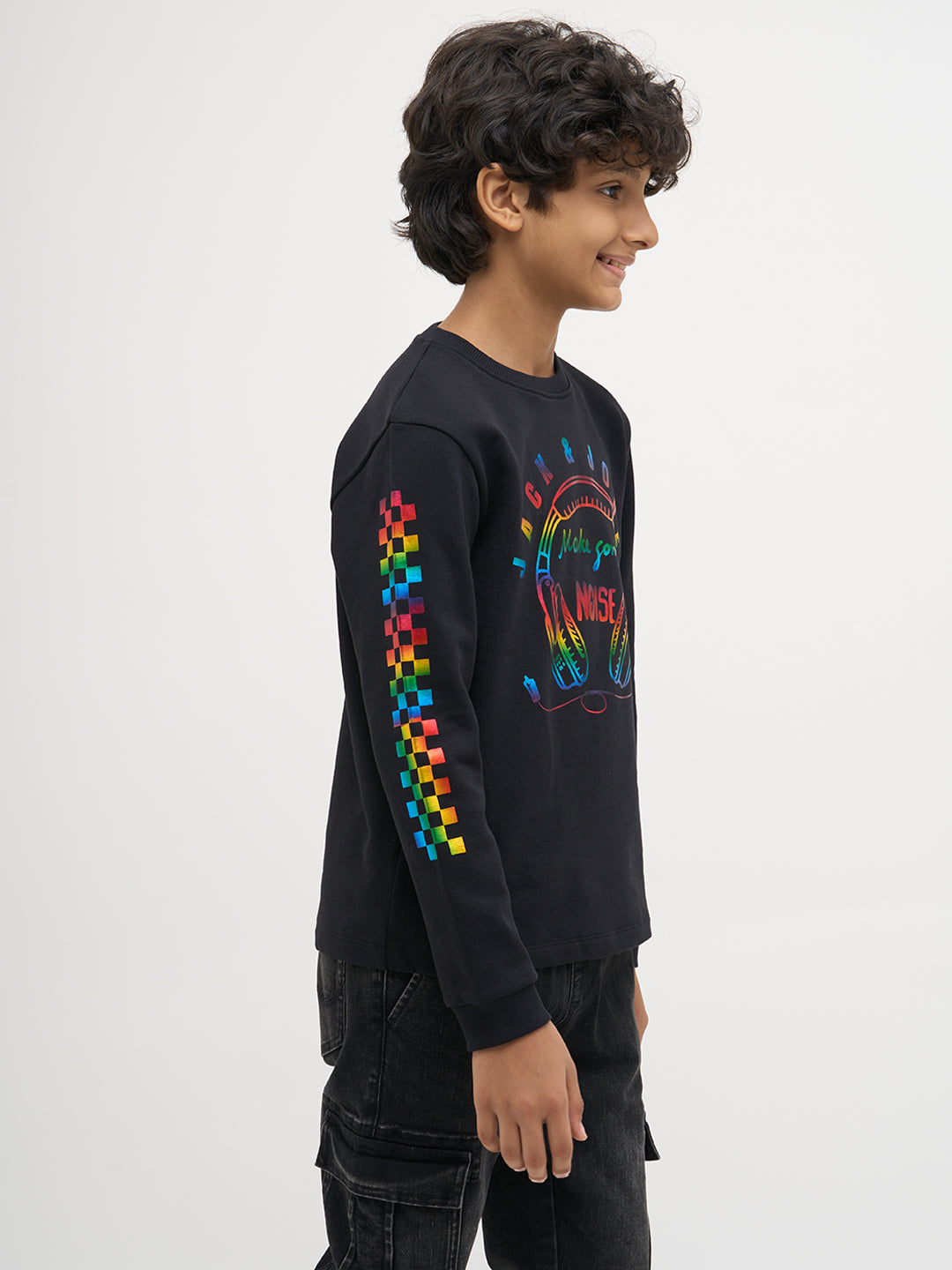 Black Printed Full Sleeves T-Shirt