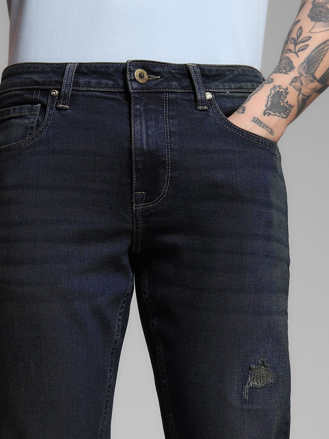 Dark Blue Distressed Glenn Slim Fit Jeans
