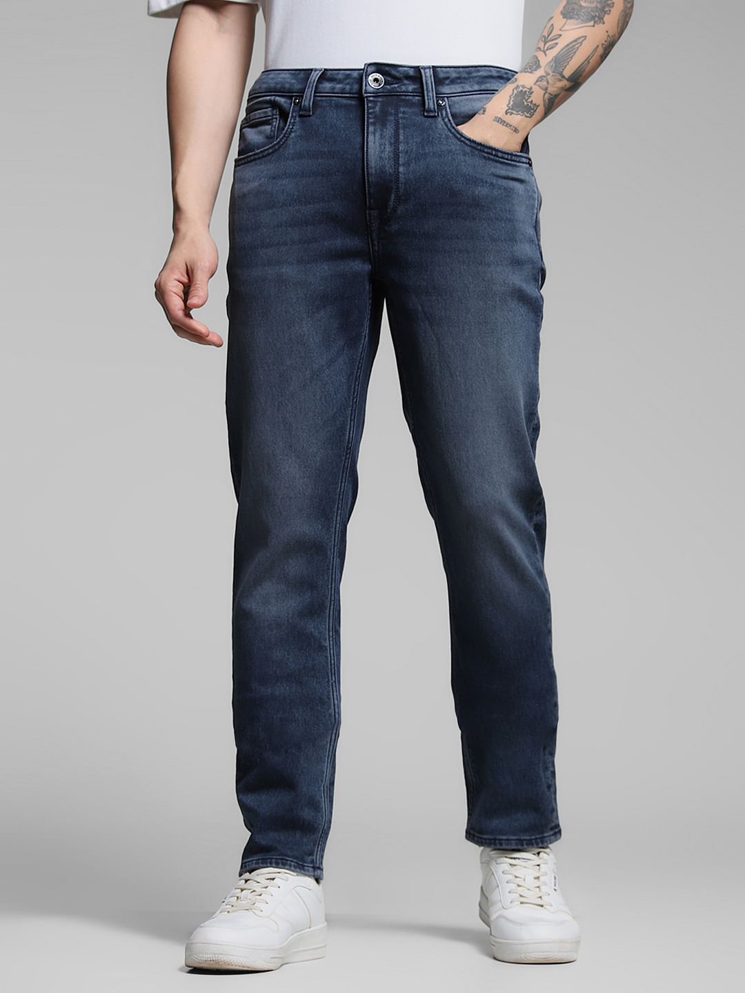 Dark Blue Knit Tim Slim Fit Jeans