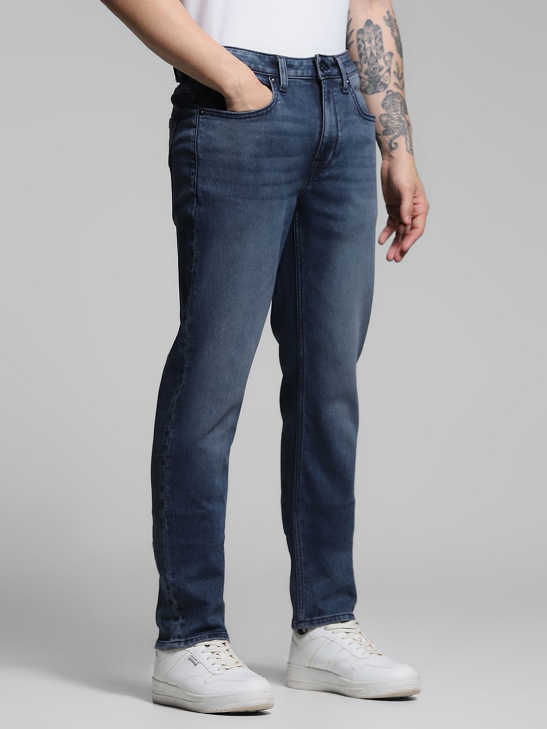 Dark Blue Knit Tim Slim Fit Jeans