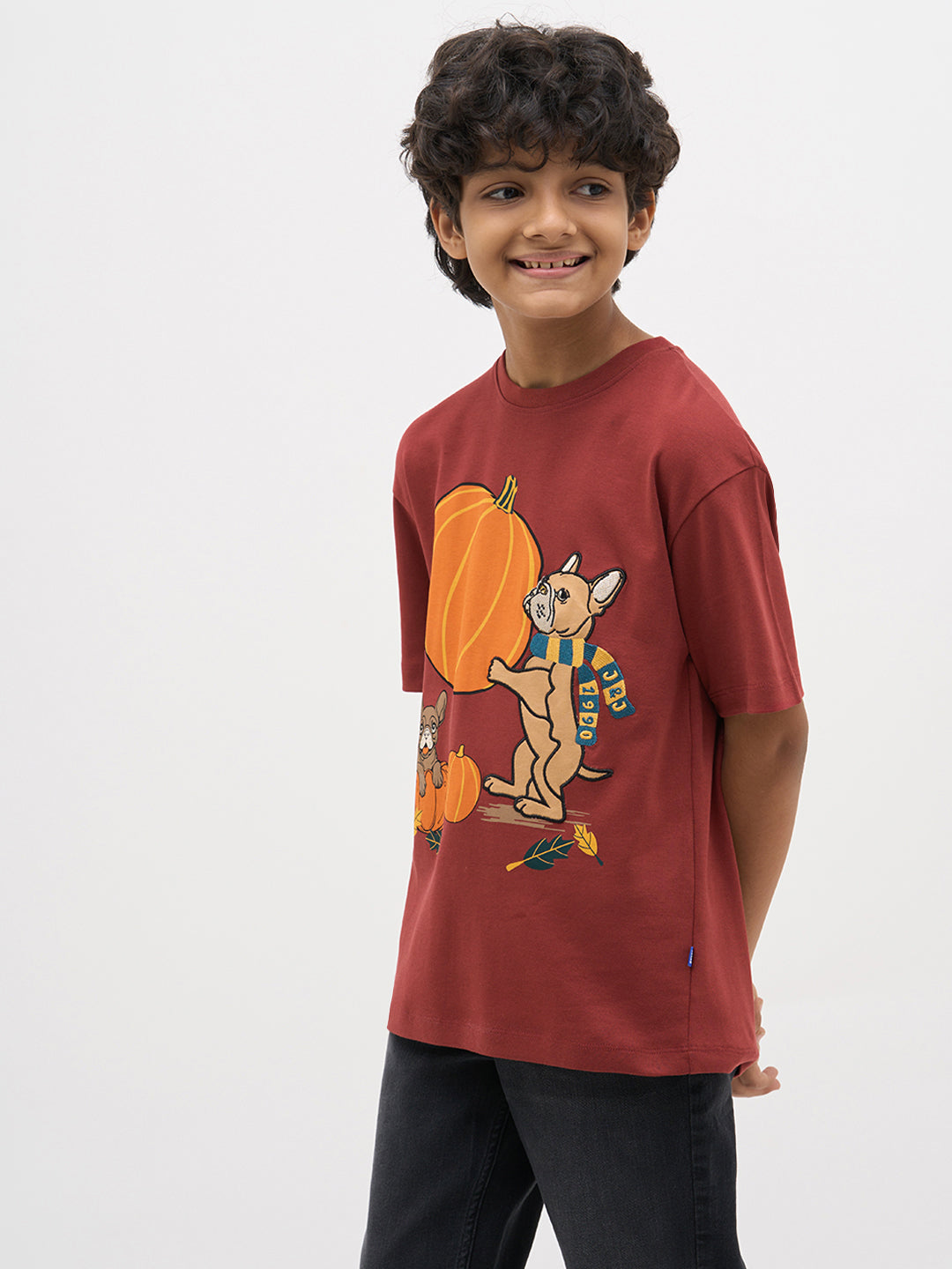 Rust Red Embroidered Print T-Shirt