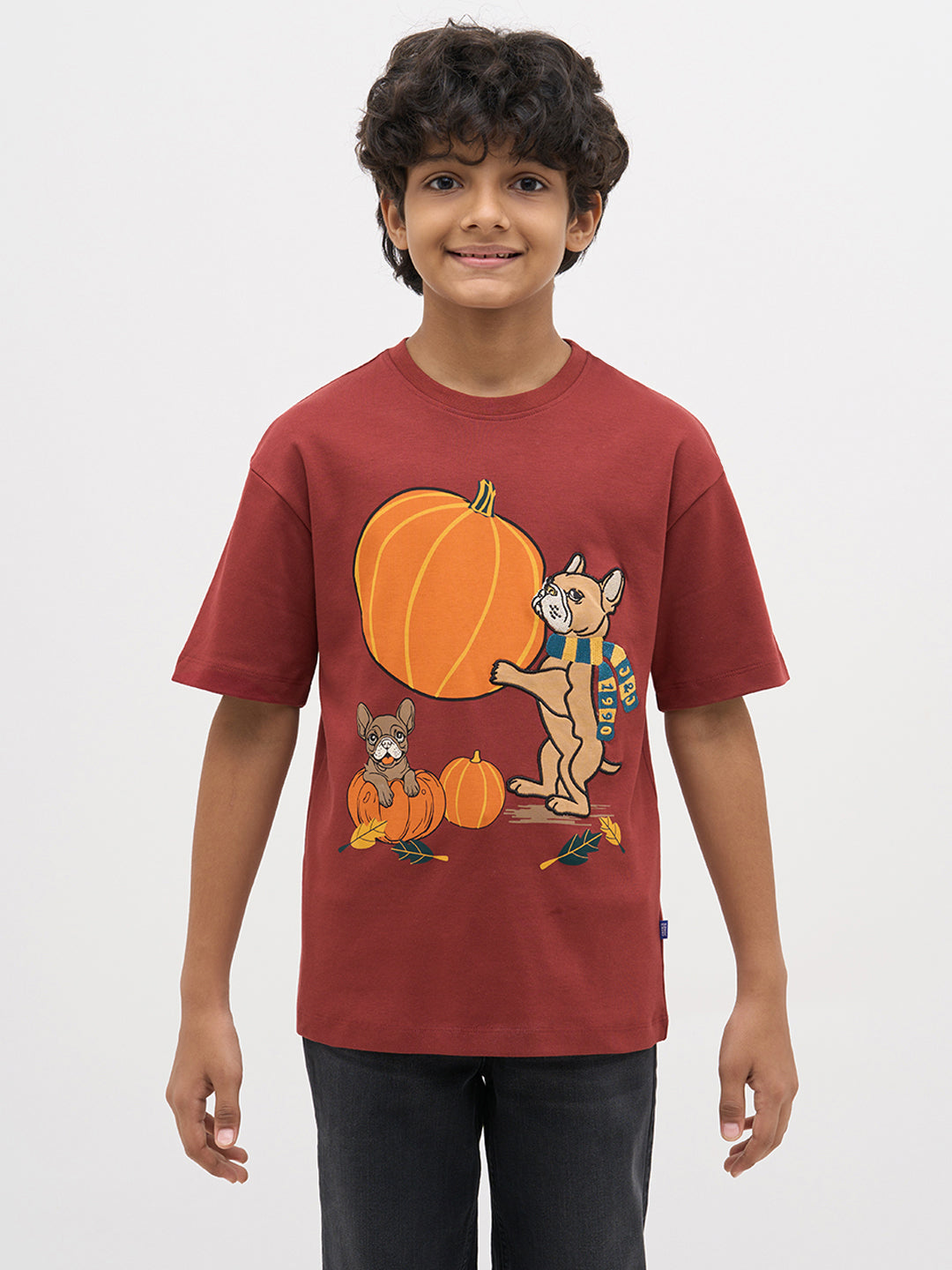 Rust Red Embroidered Print T-Shirt