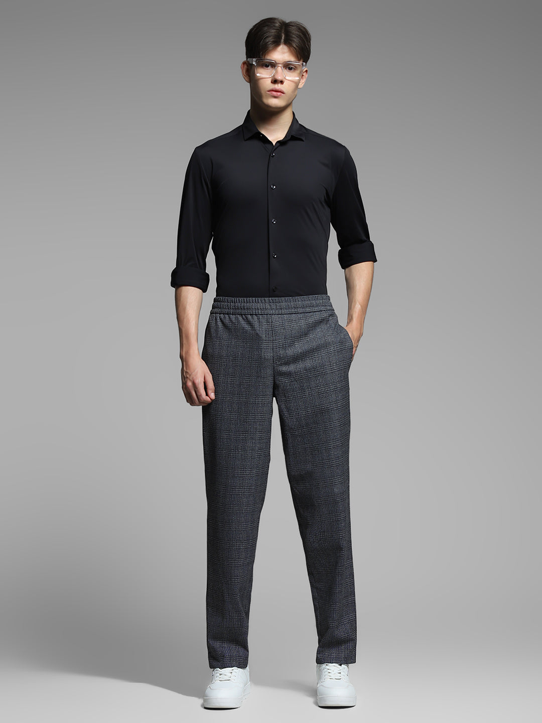 Black Check Print Slim Fit Chinos