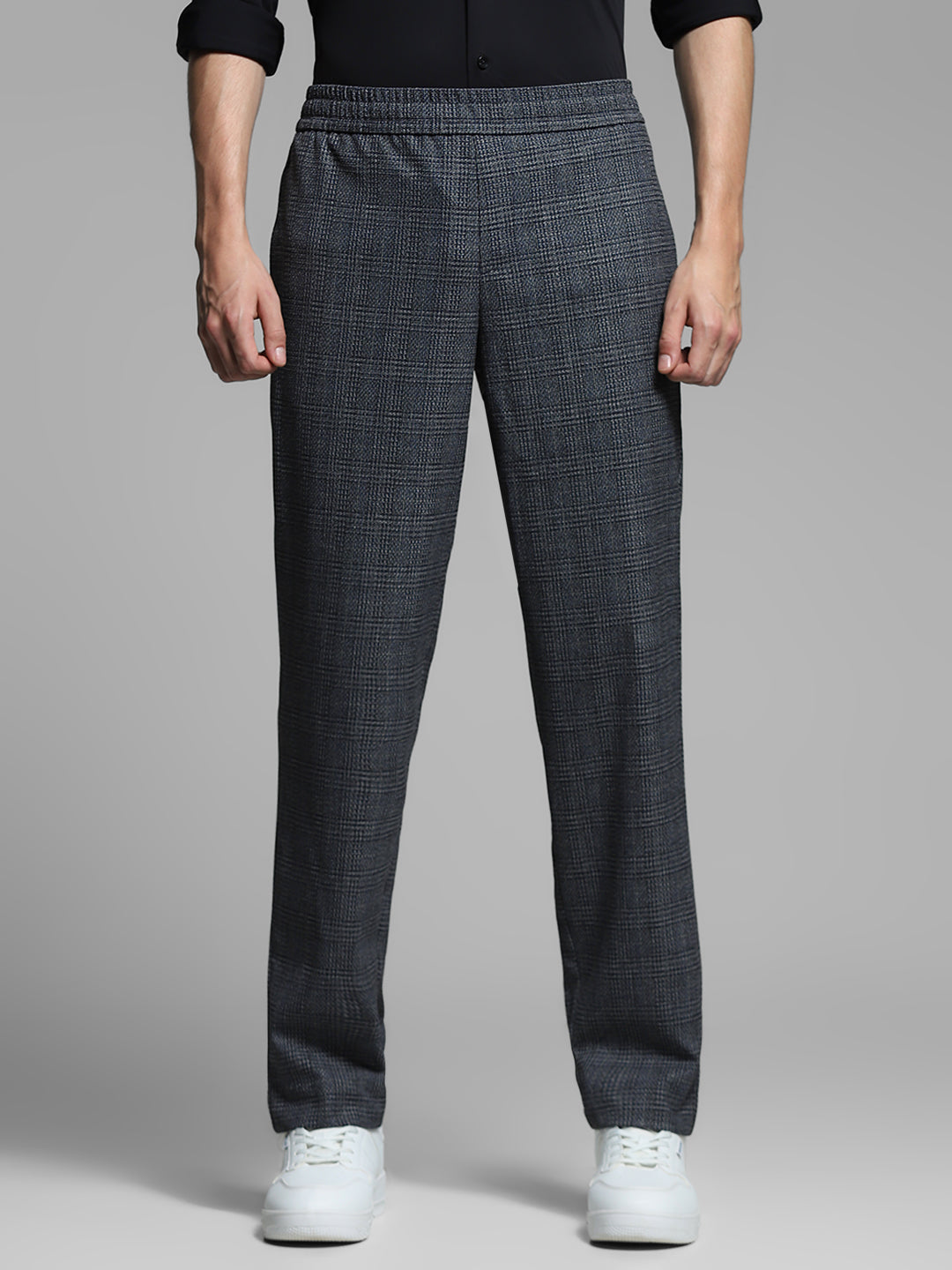 Black Check Print Slim Fit Chinos