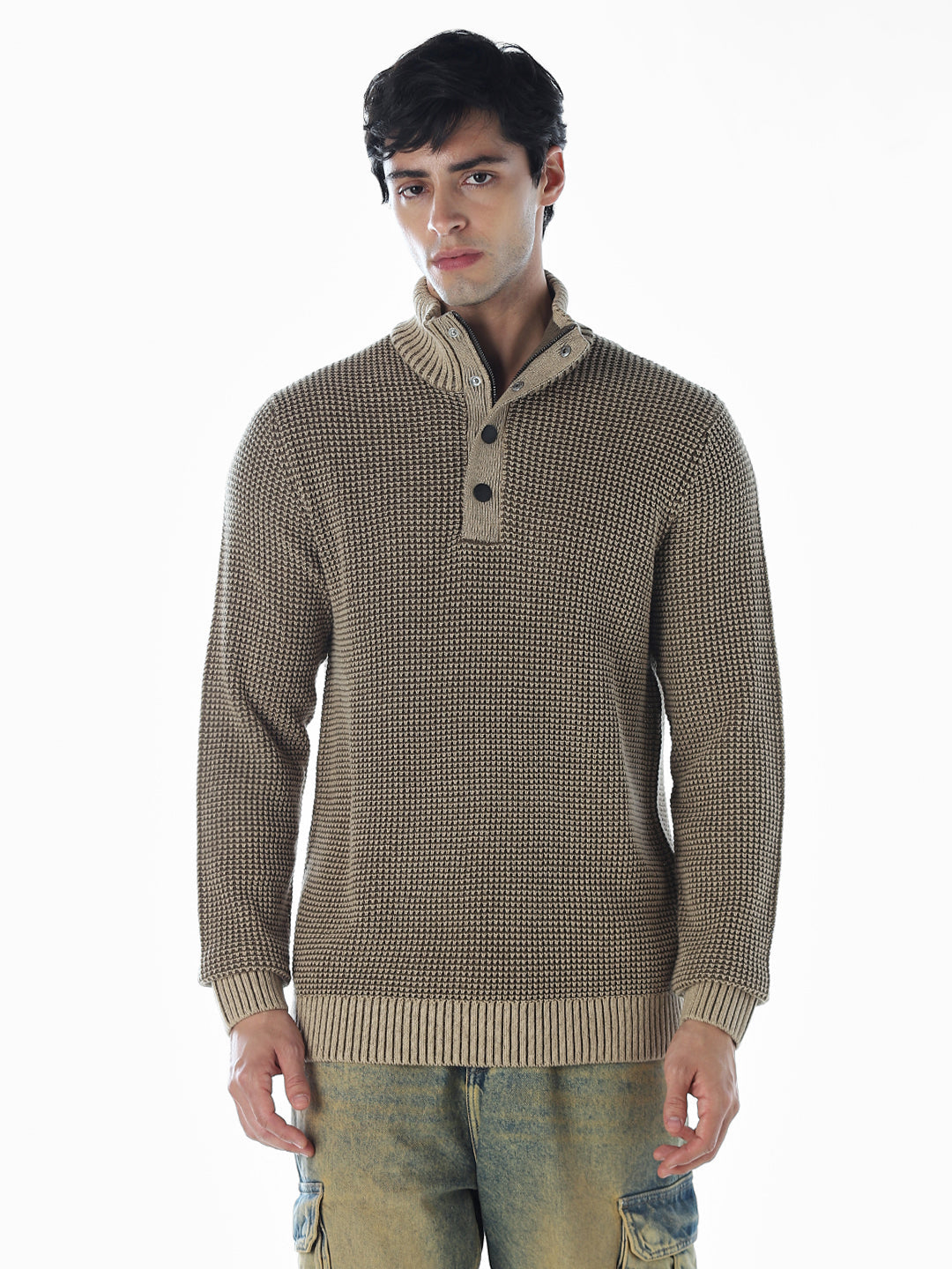 High-Neck Flat Knit - Brown