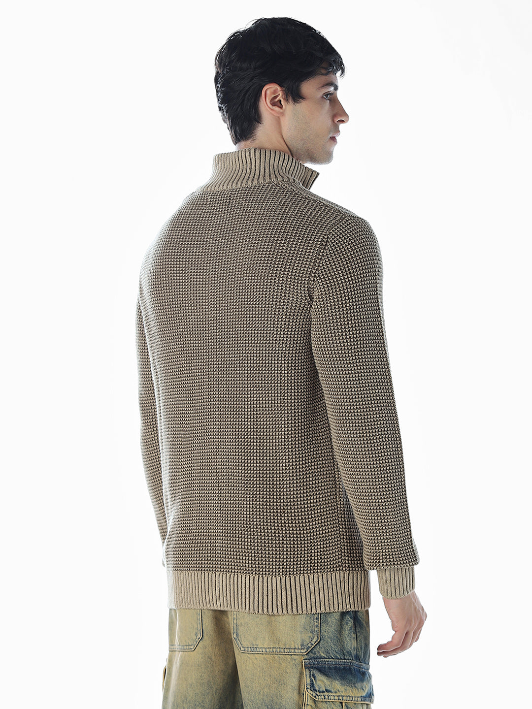 High-Neck Flat Knit - Brown