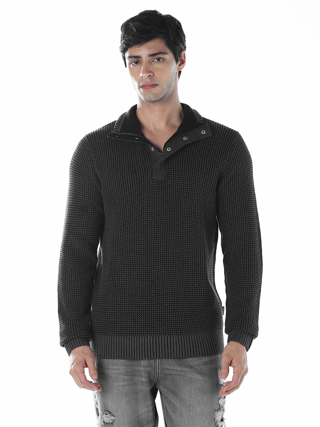 High-Neck Flat Knit - Black