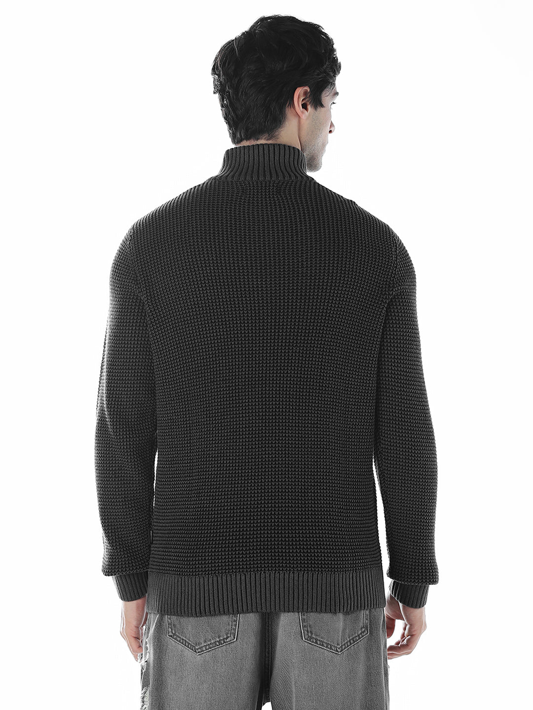 High-Neck Flat Knit - Black