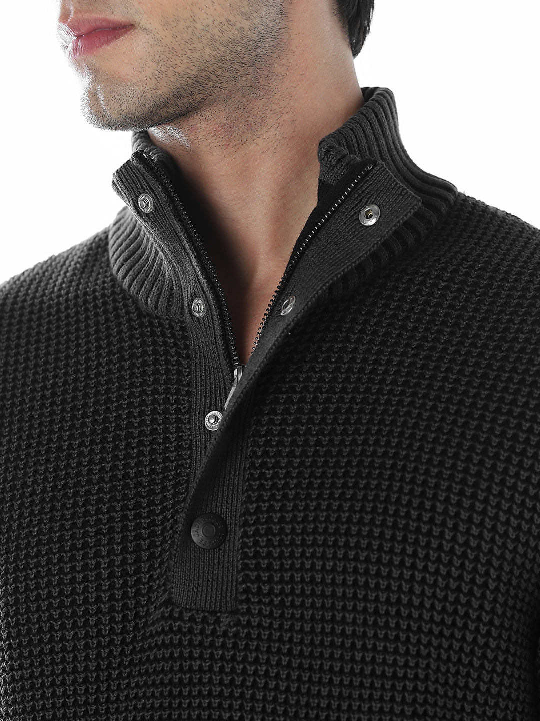 High-Neck Flat Knit - Black