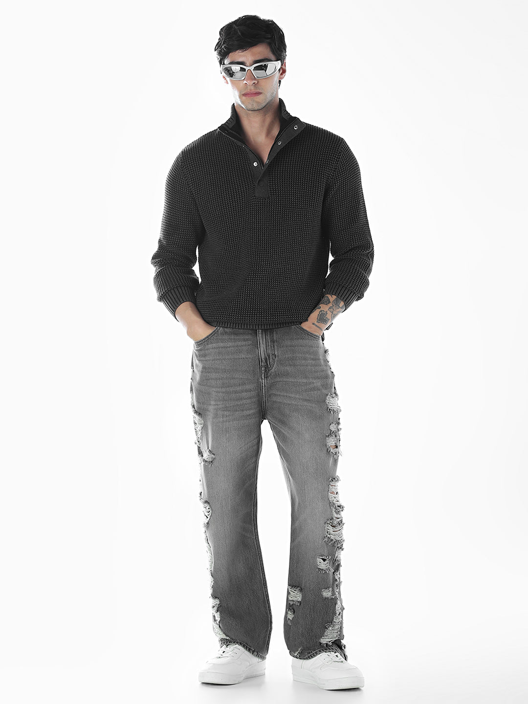 High-Neck Flat Knit - Black