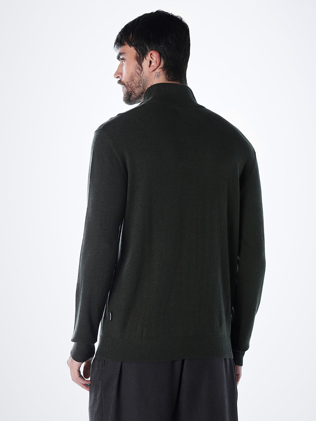 Zip-Up High Neck Flat Knit - Green