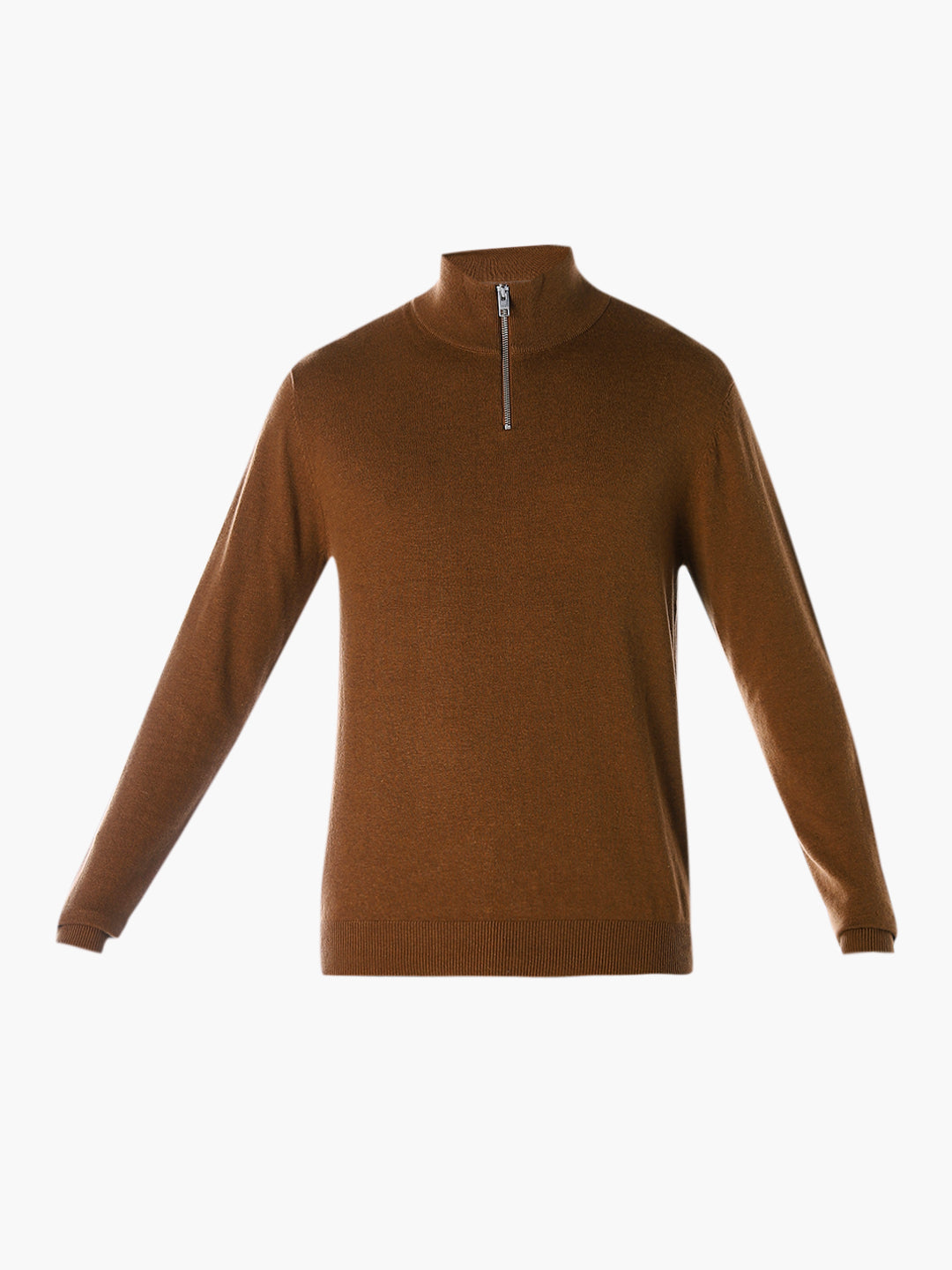 Zip-Up High Neck Flat Knit - Brown