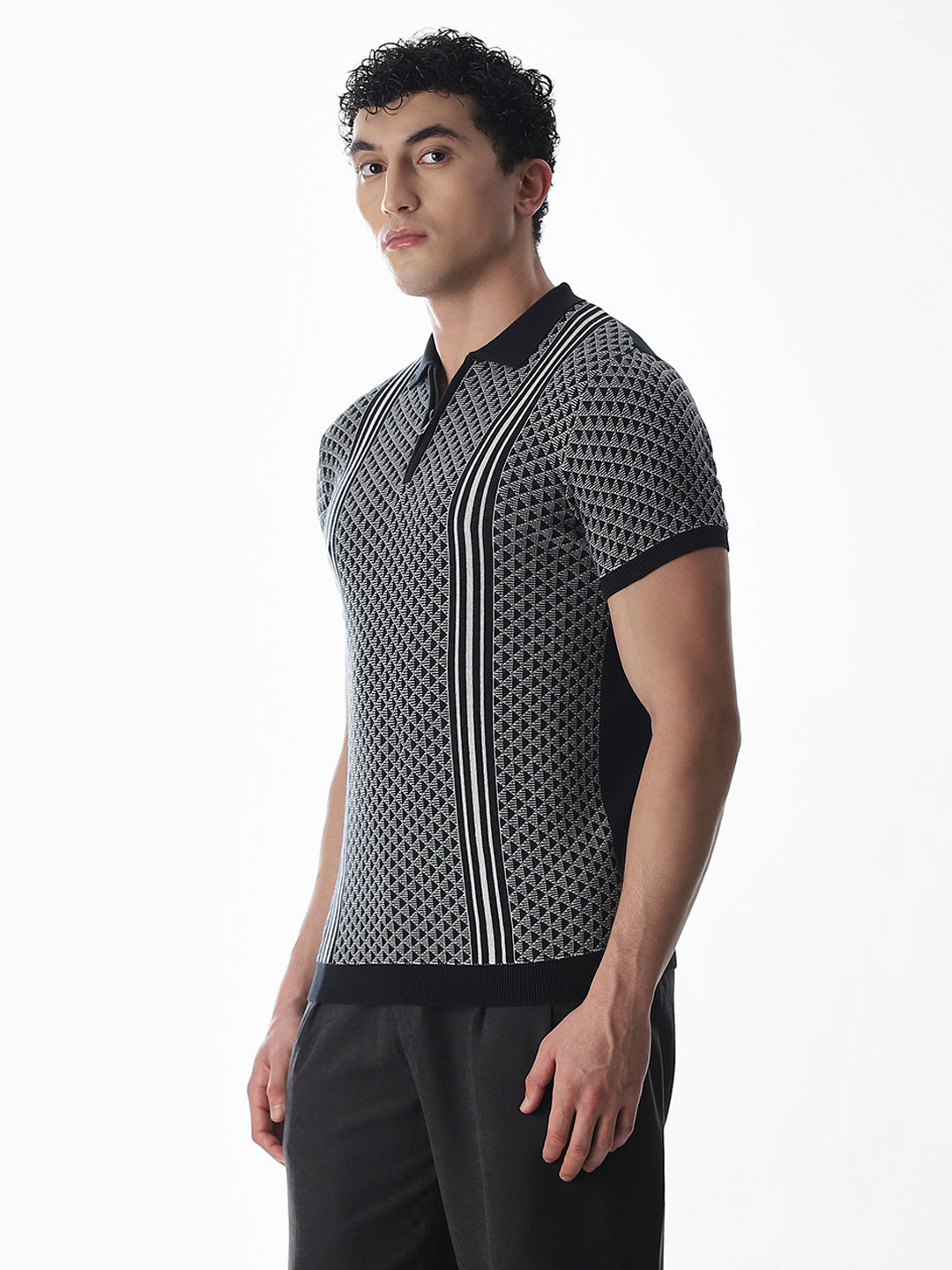 Zipper Detailing Flat Knit Polo