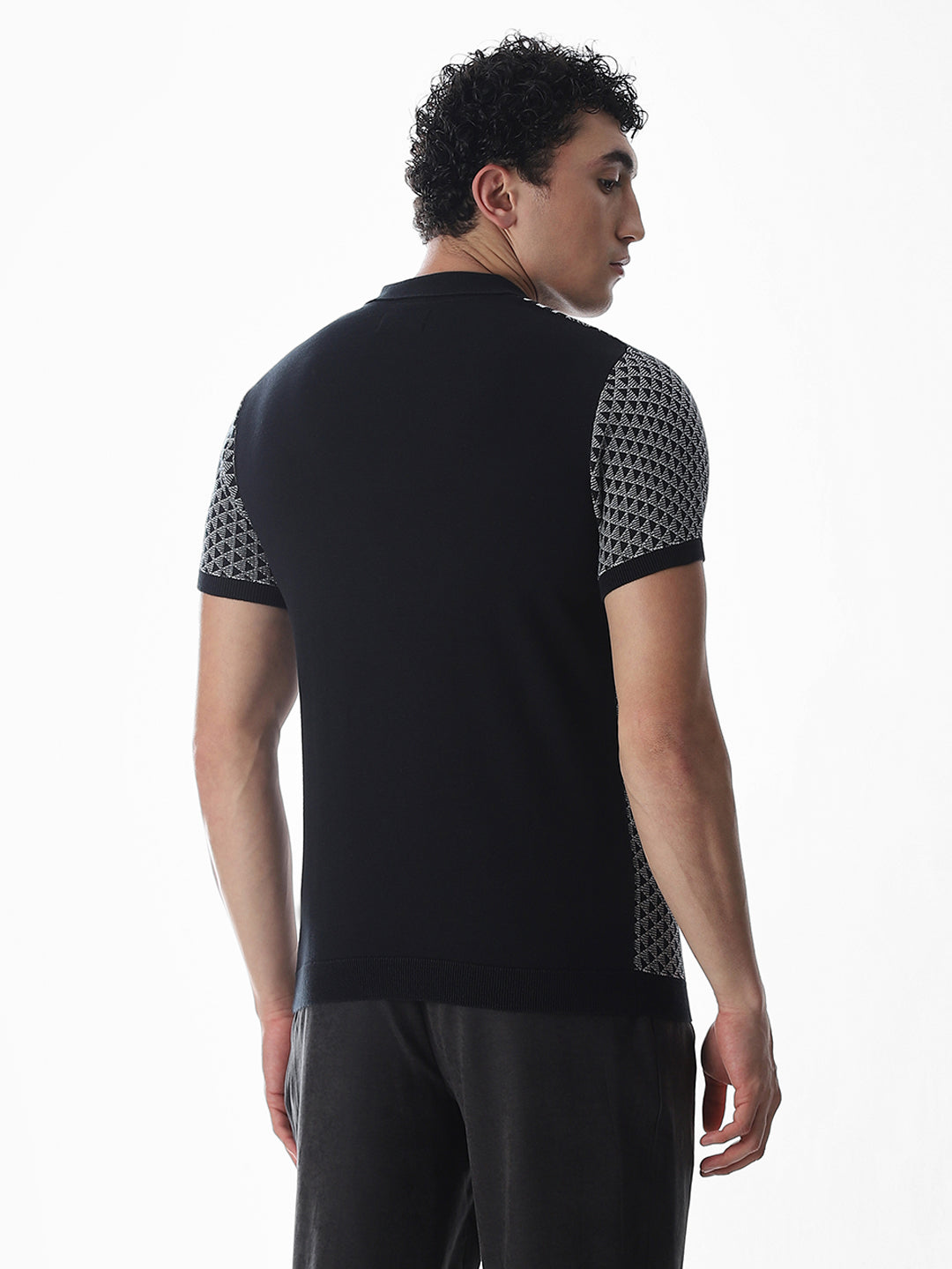 Zipper Detailing Flat Knit Polo