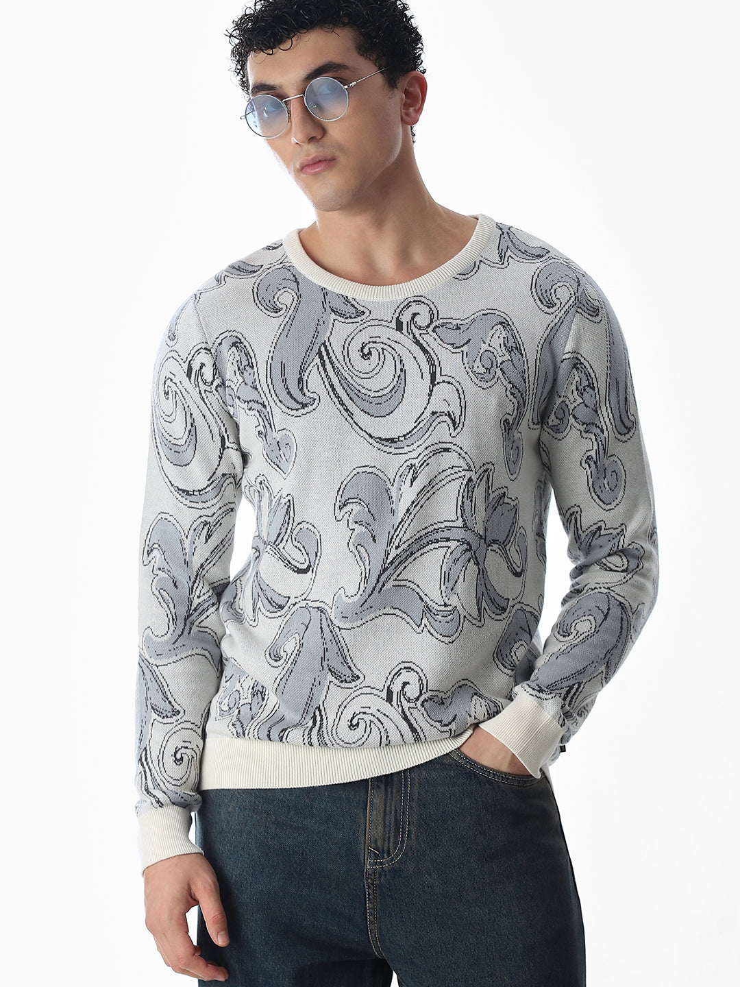 Printed Fkat Knit Pullover