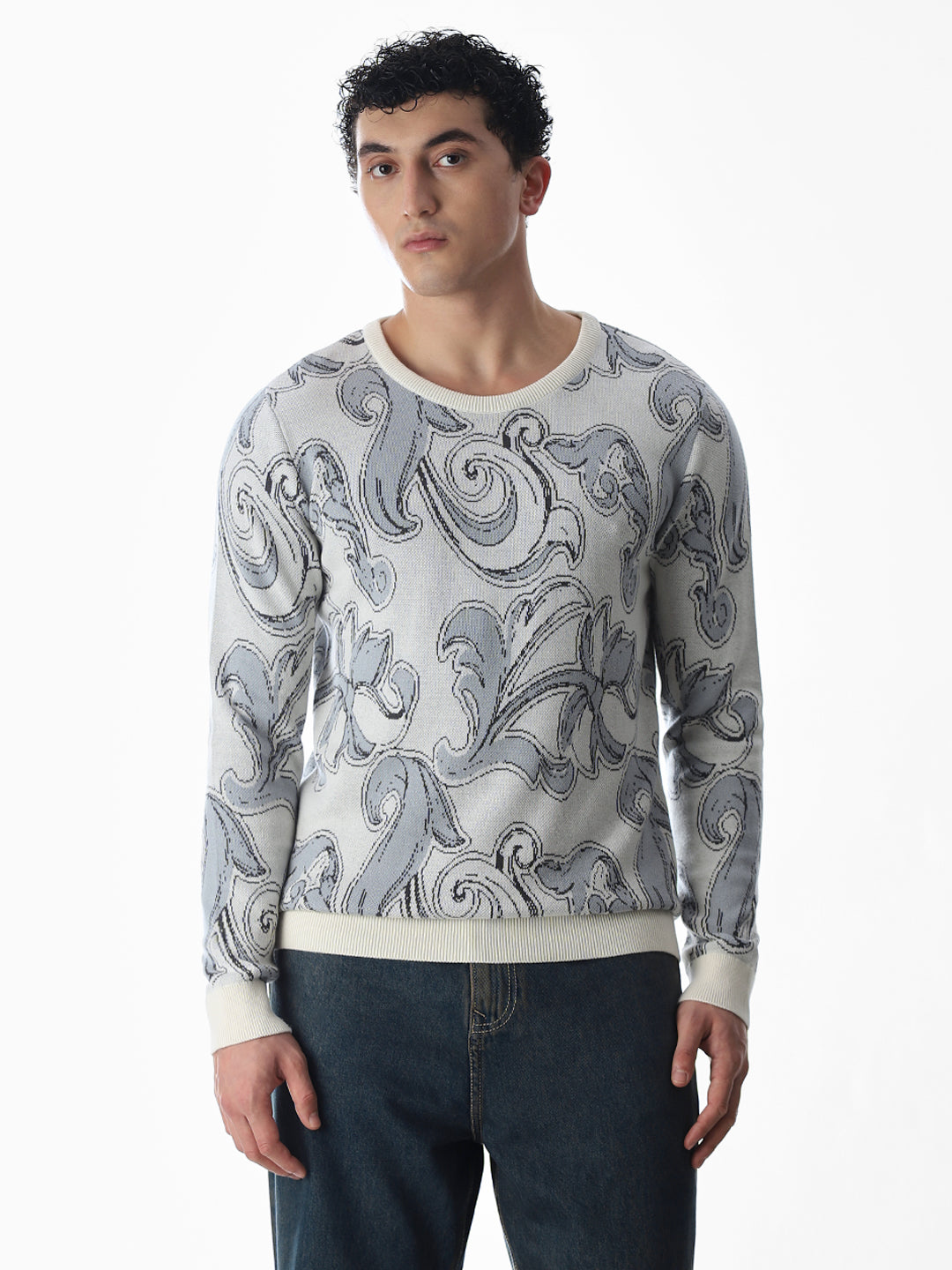 Printed Fkat Knit Pullover