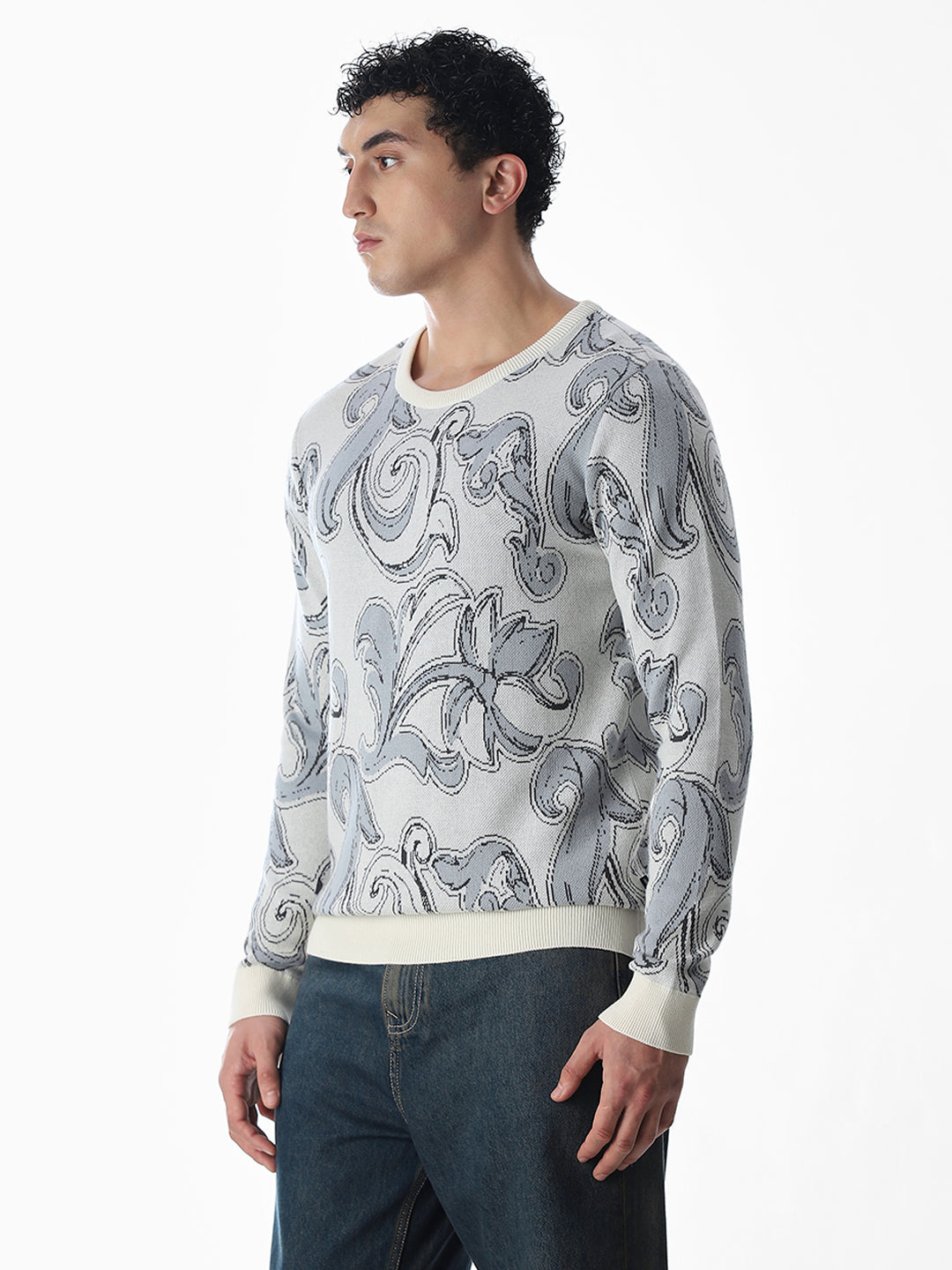 Printed Fkat Knit Pullover