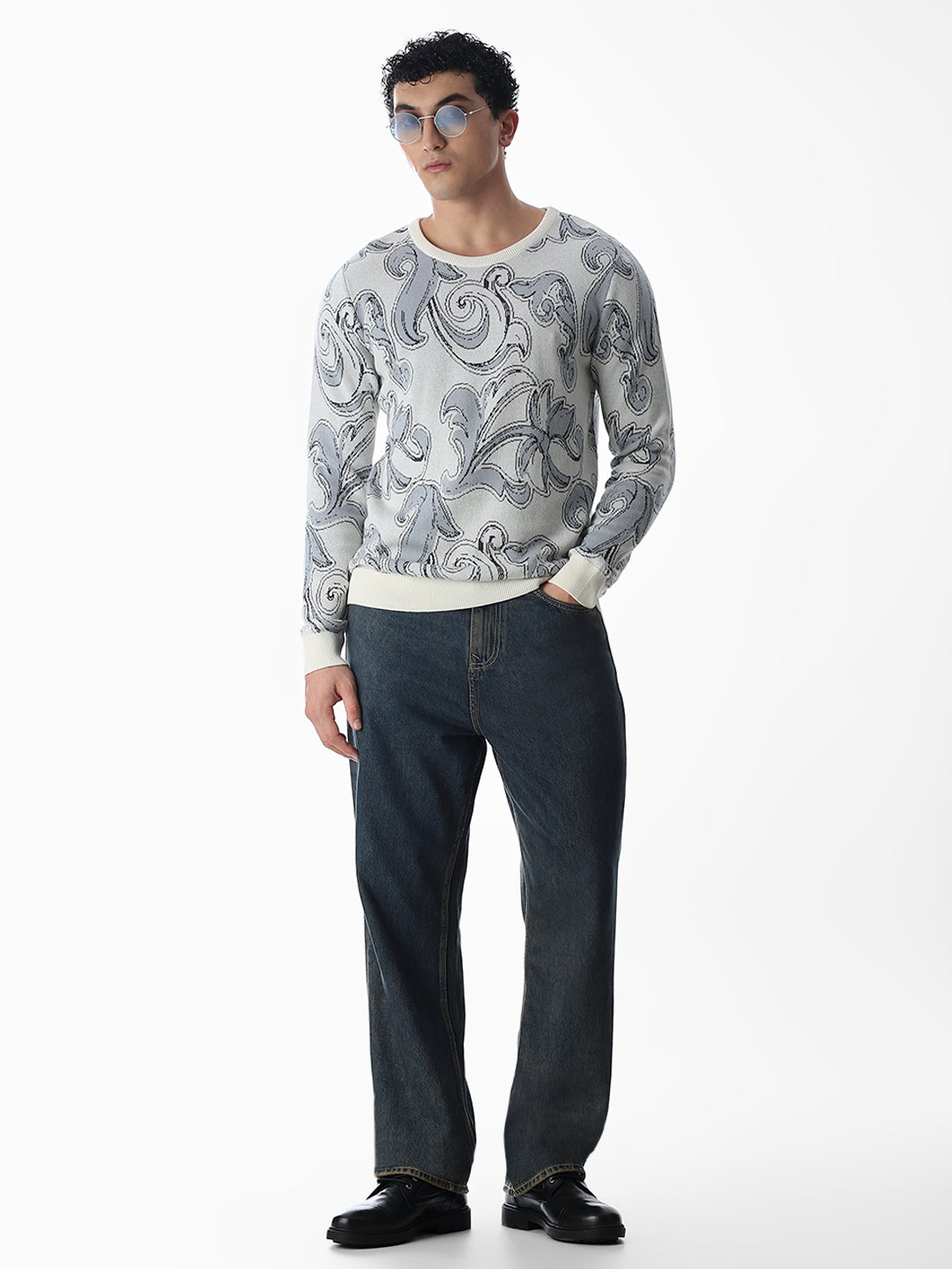 Printed Fkat Knit Pullover