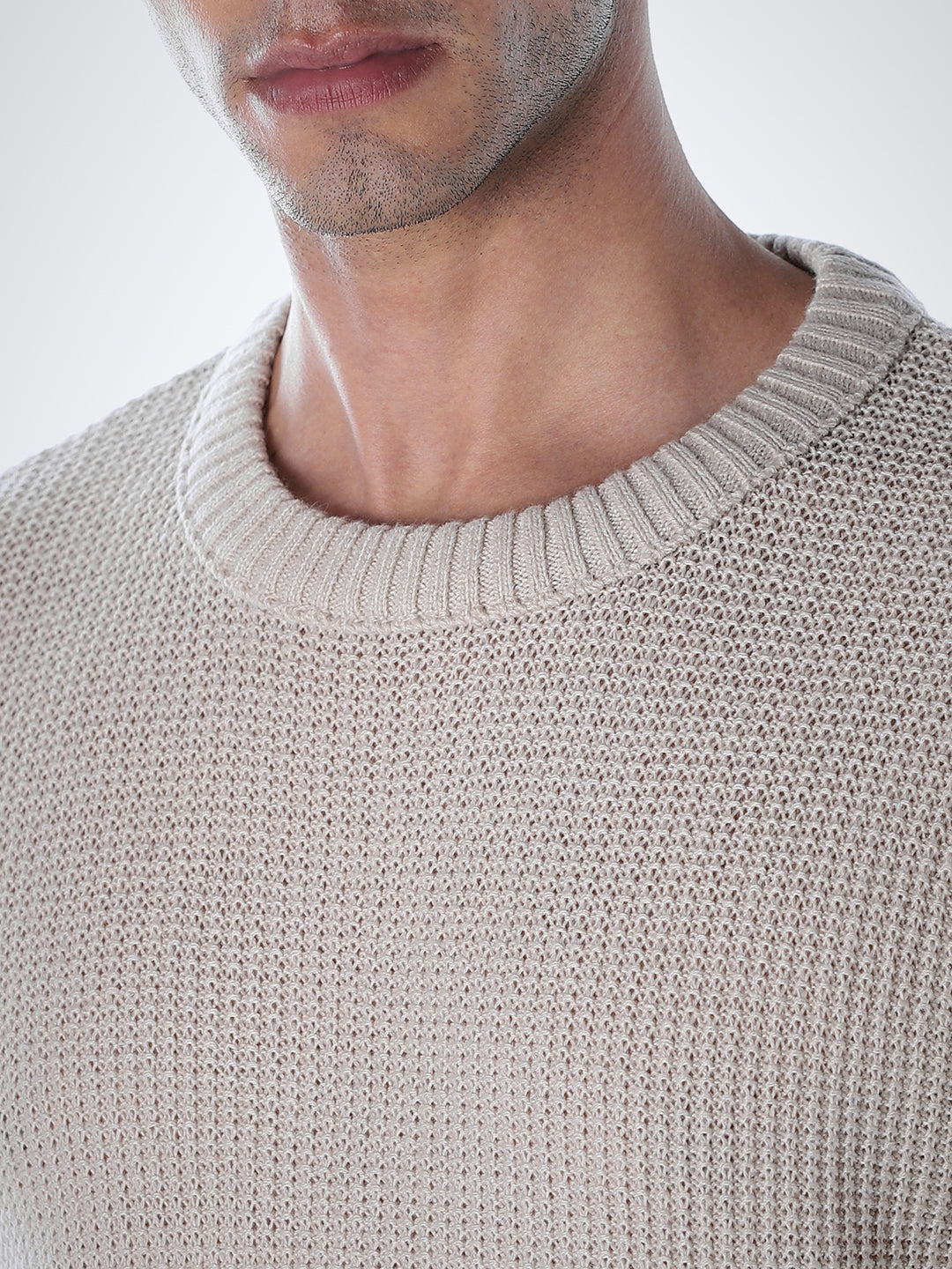 Grey Cotton Flat Knit Pullover
