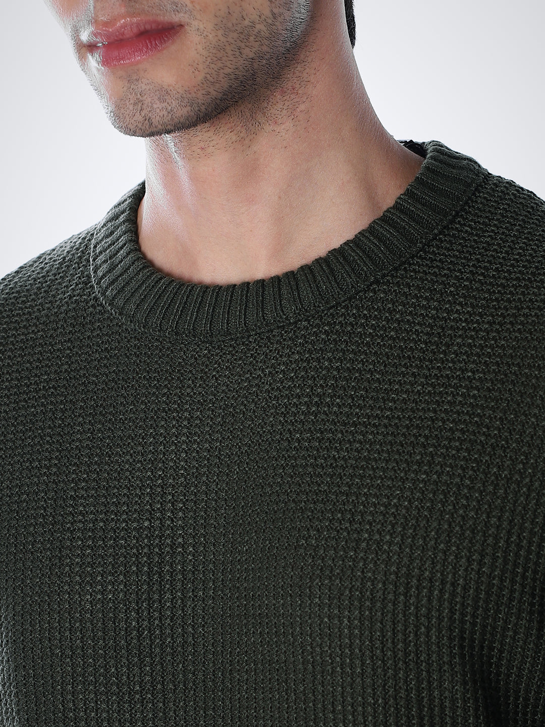 Green Cotton Flat Knit Pullover