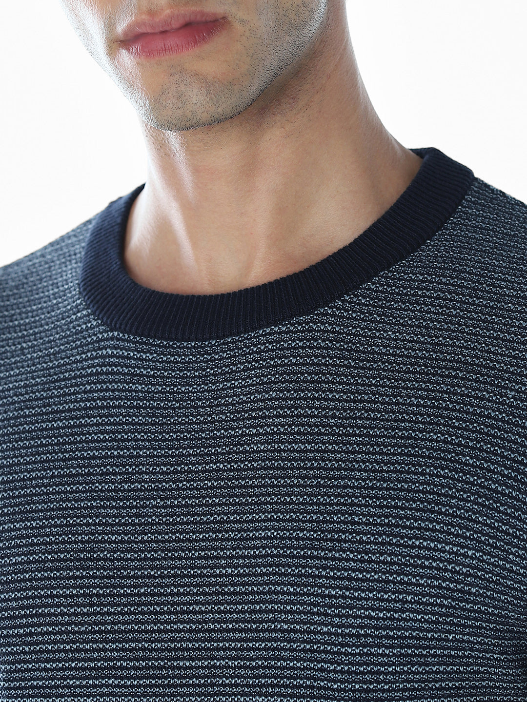 Striped Flat Knit Cotton Pullover