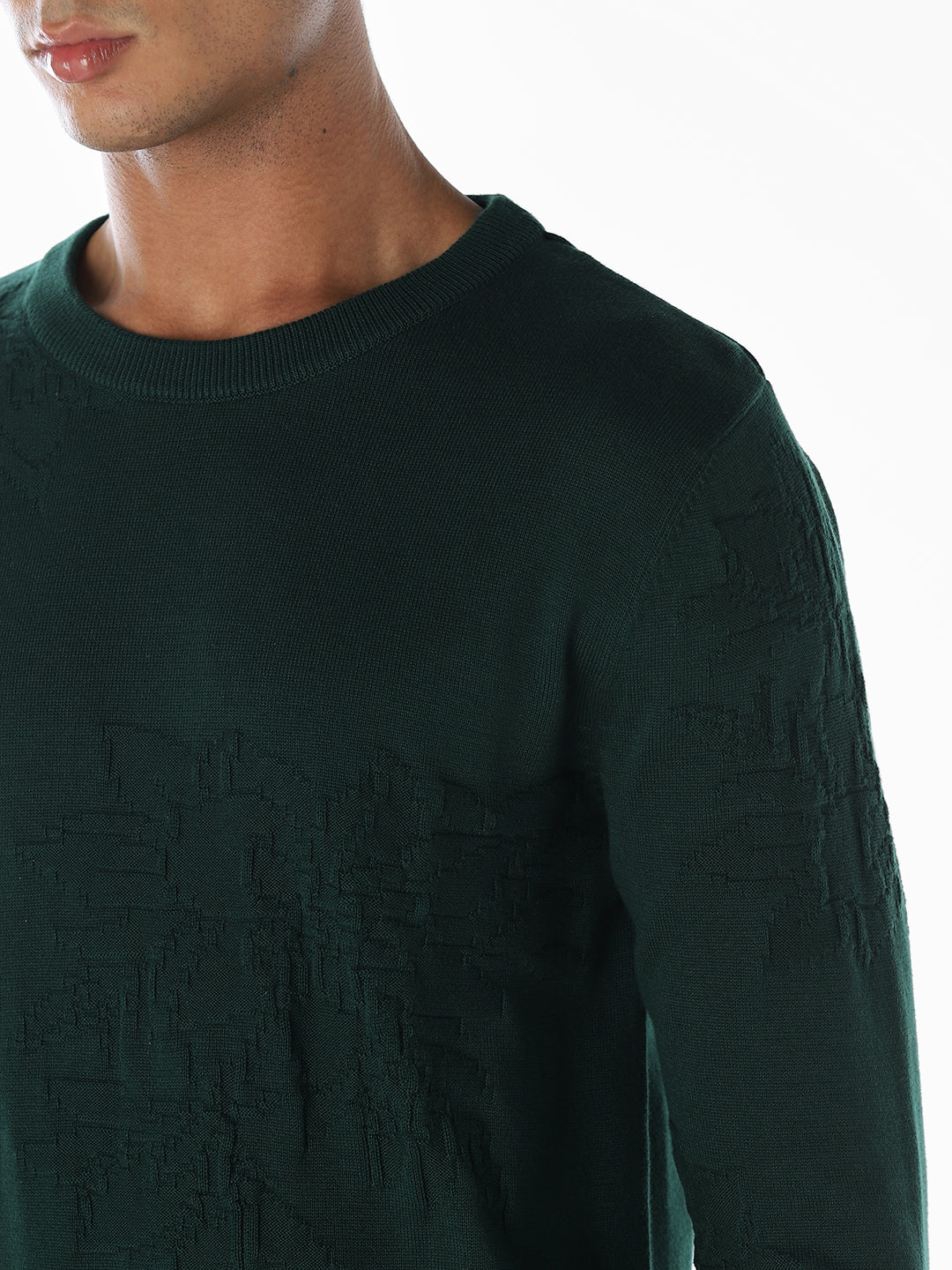 Printed Flat Knit Oversized Pullover - Green