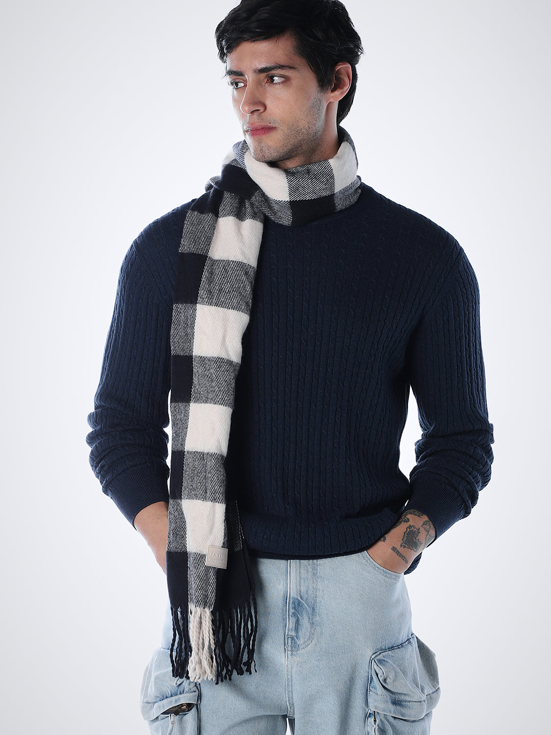 Navy Blue Flat Knit Pullover