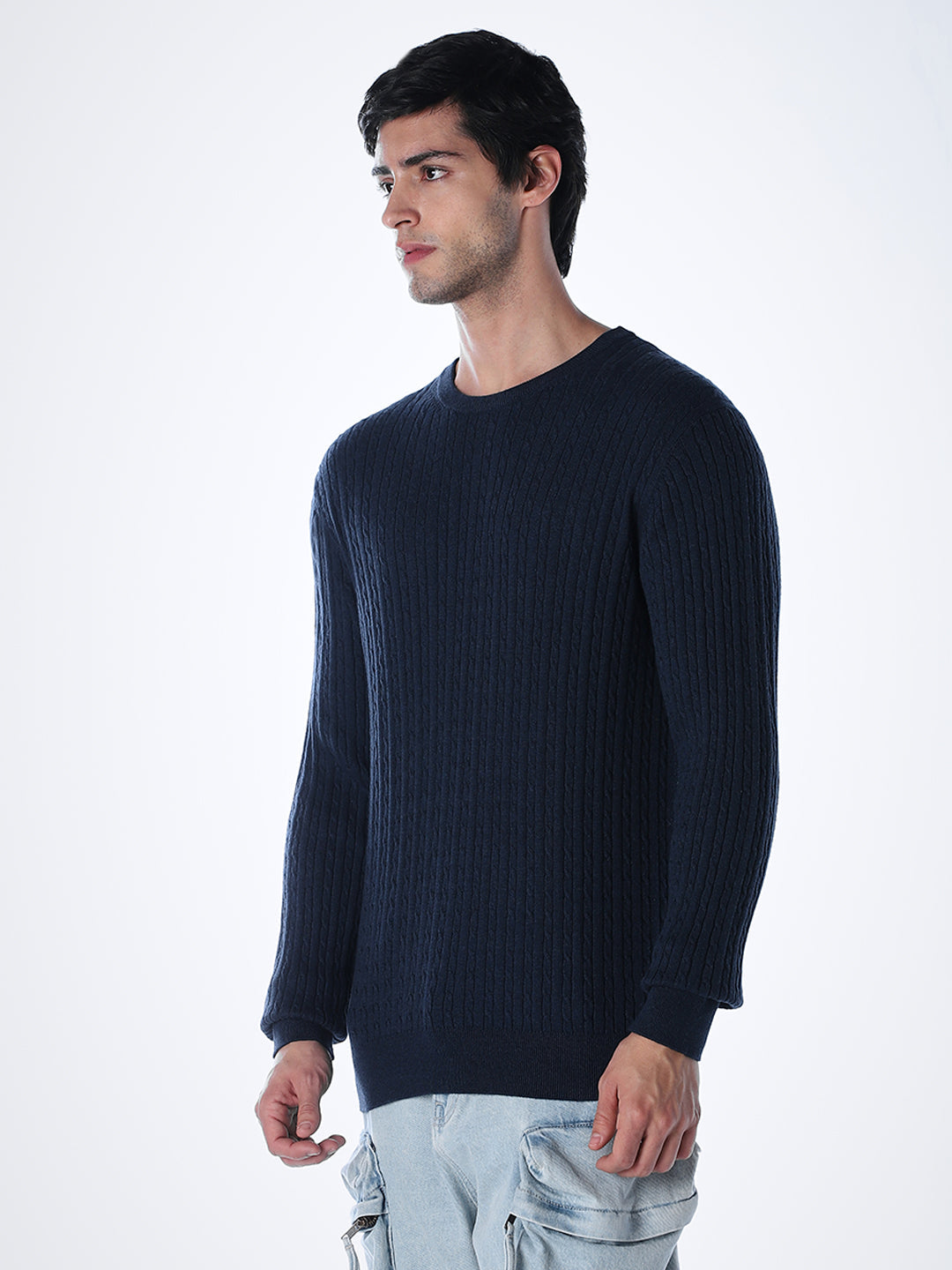 Navy Blue Flat Knit Pullover