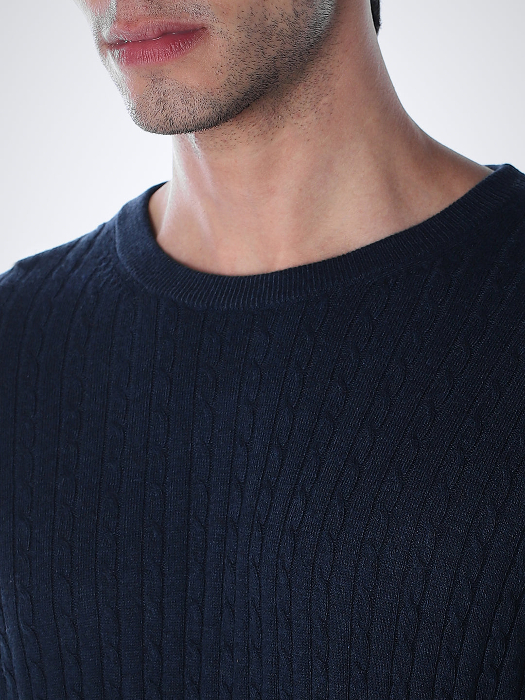 Navy Blue Flat Knit Pullover
