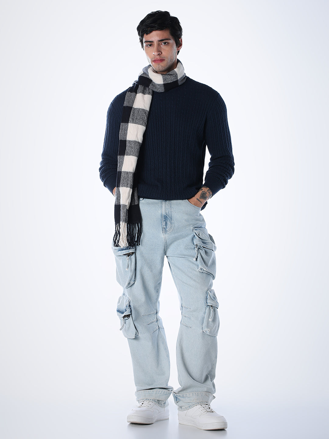 Navy Blue Flat Knit Pullover