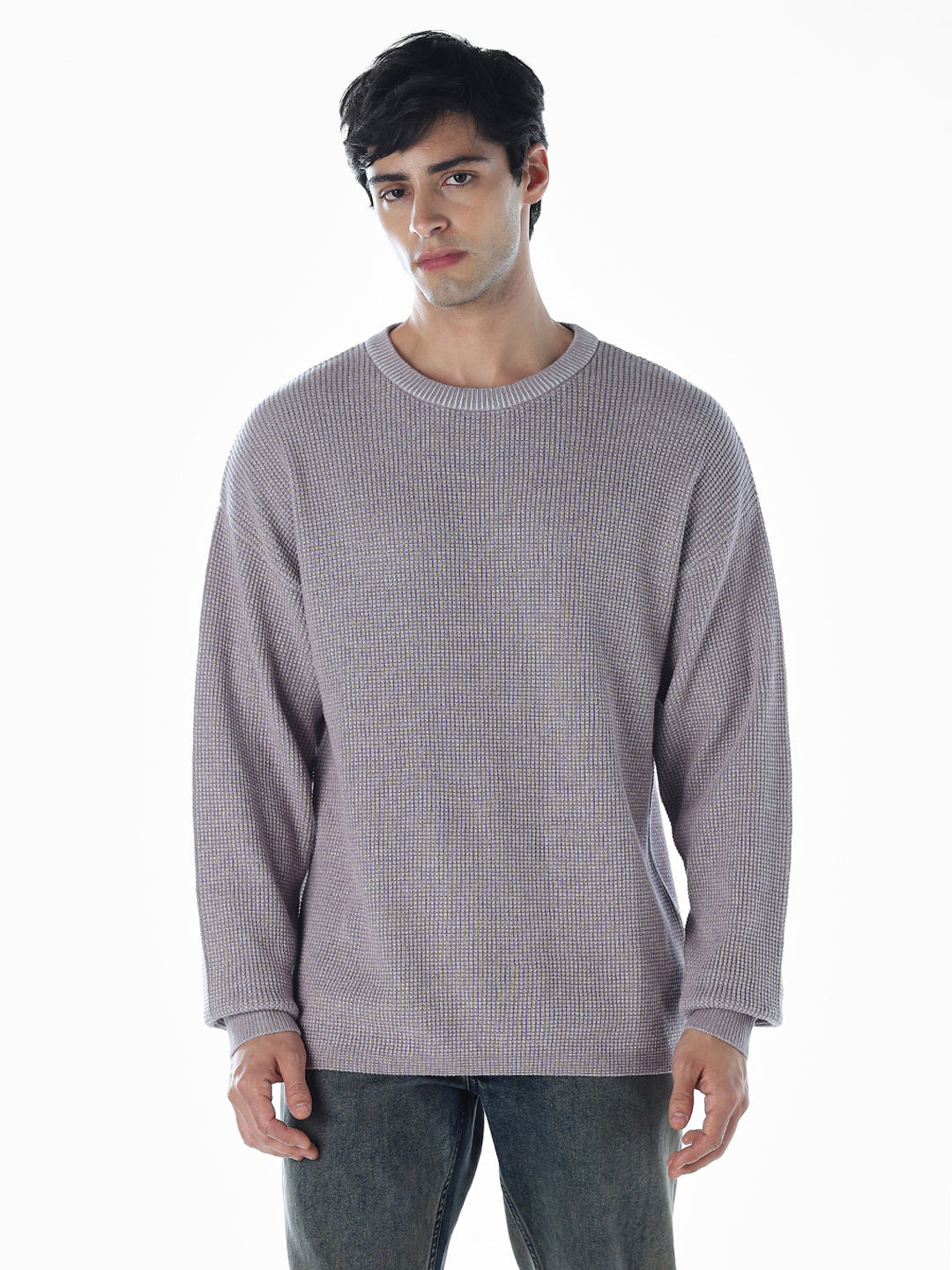 Textured Stretch Oversized Pullover - Grey