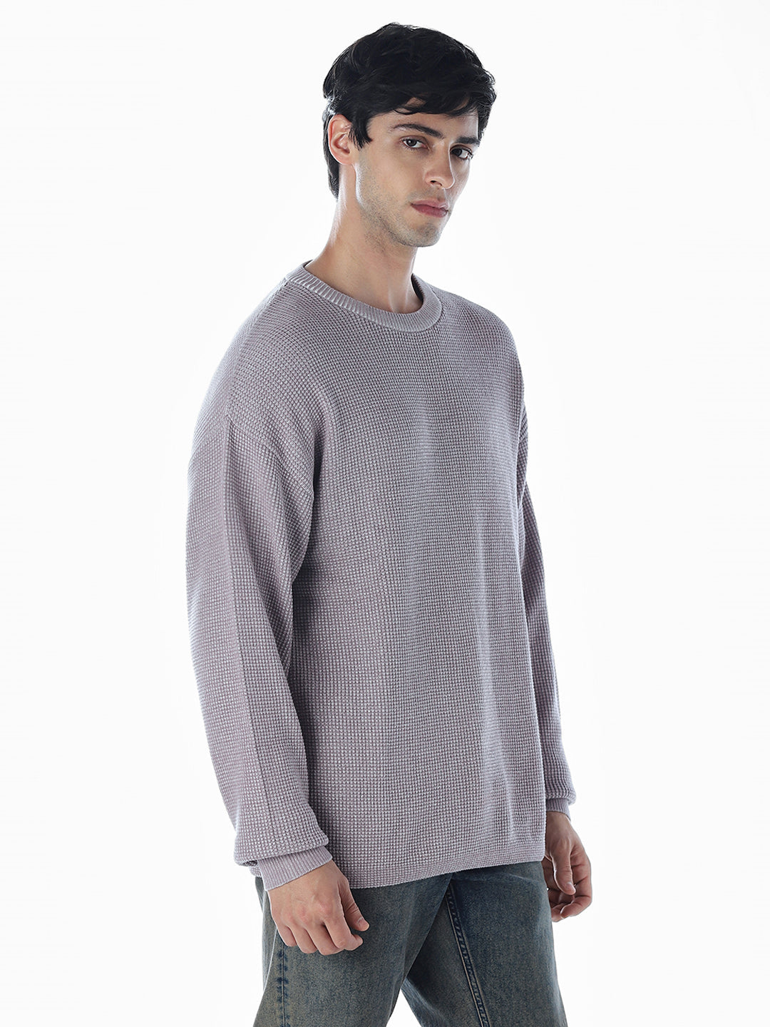Textured Stretch Oversized Pullover - Grey
