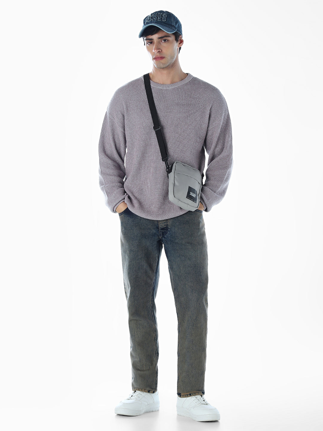 Textured Stretch Oversized Pullover - Grey