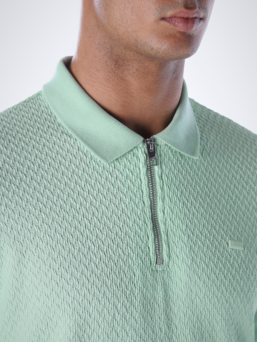 Textured Zipped Polo