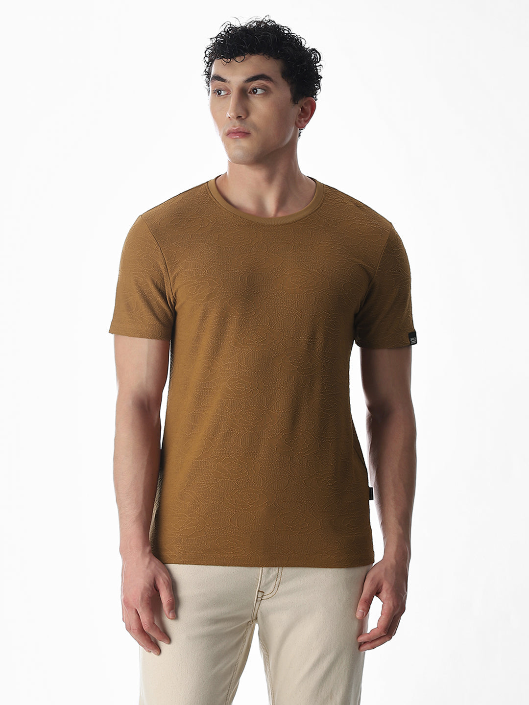 Cut & Sew Jacquard T-shirt - Brown