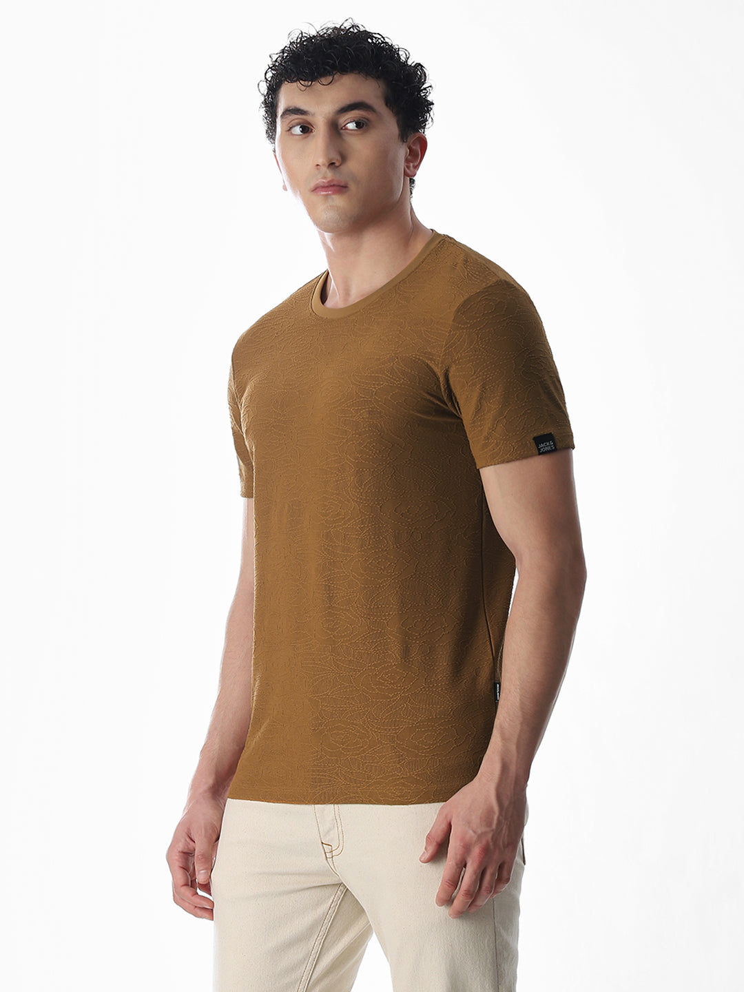 Cut & Sew Jacquard T-shirt - Brown