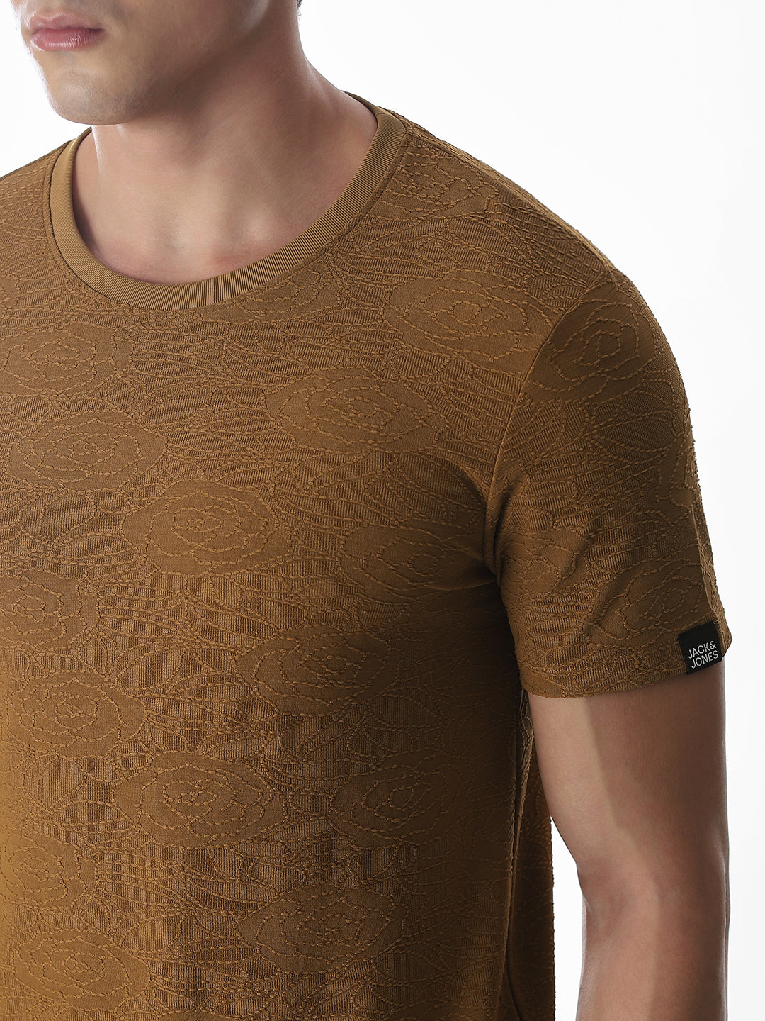 Cut & Sew Jacquard T-shirt - Brown