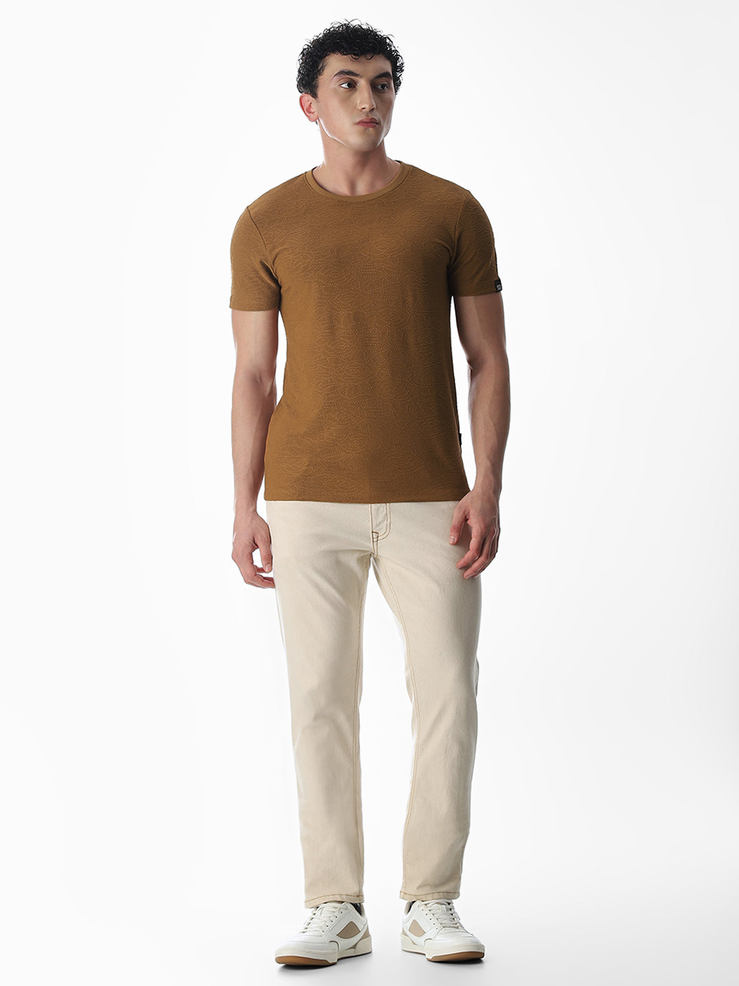 Cut & Sew Jacquard T-shirt - Brown