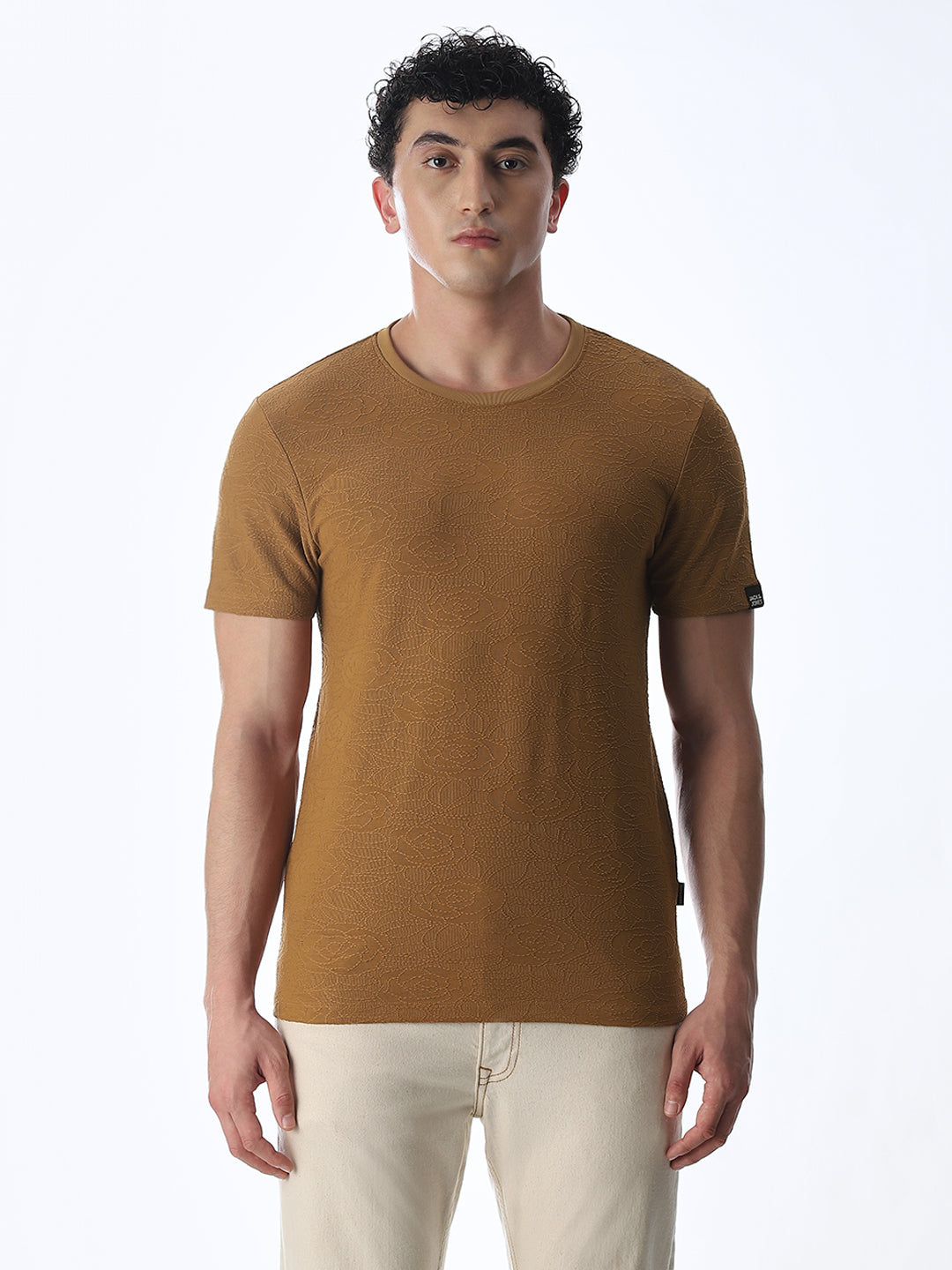 Cut & Sew Jacquard T-shirt - Brown