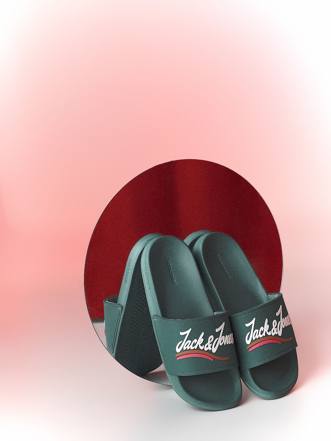 Green Cursive Logo Pool Sliders