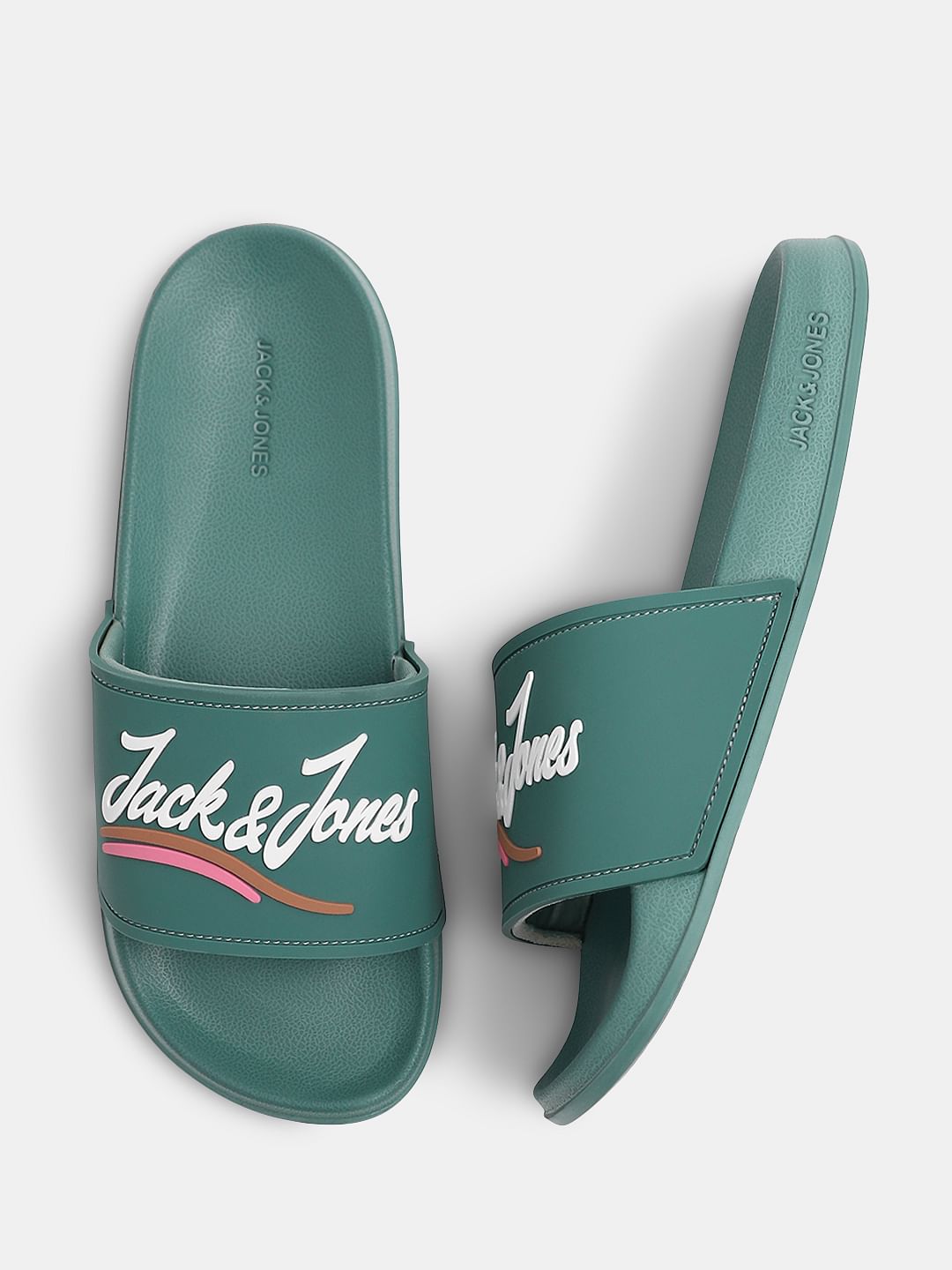 Green Cursive Logo Pool Sliders