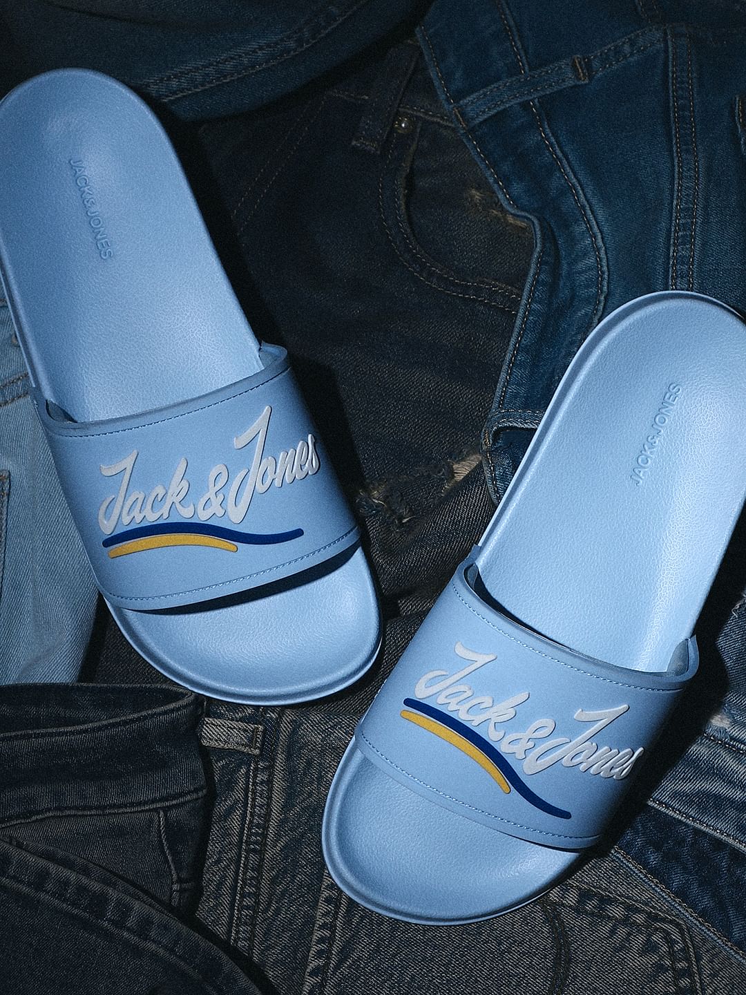 Light Blue Cursive Logo Pool Sliders
