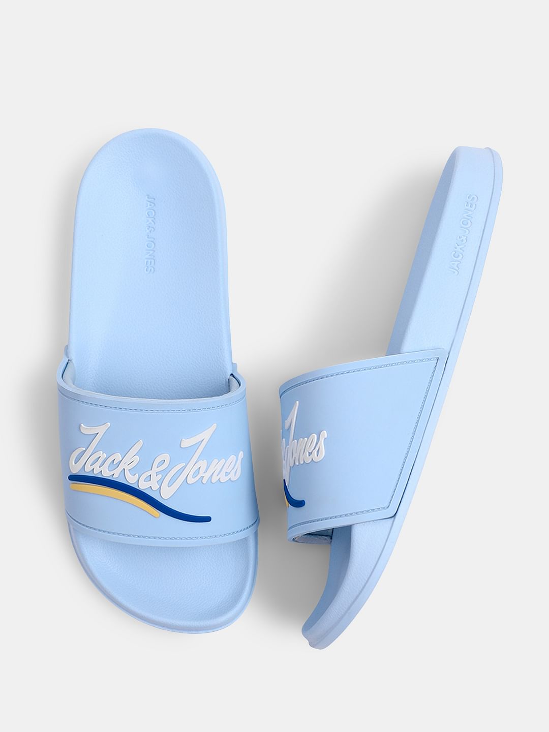 Light Blue Cursive Logo Pool Sliders