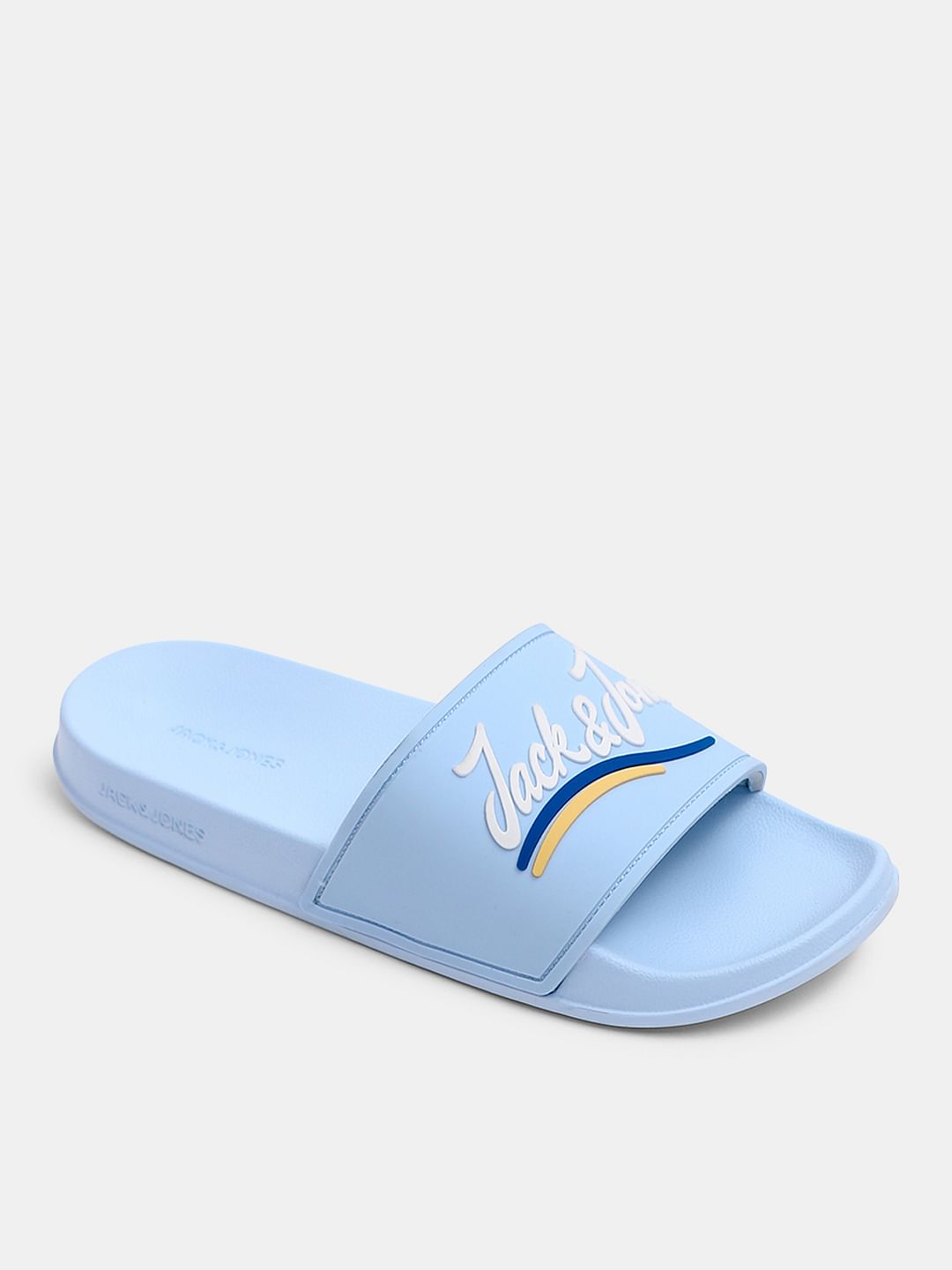 Light Blue Cursive Logo Pool Sliders