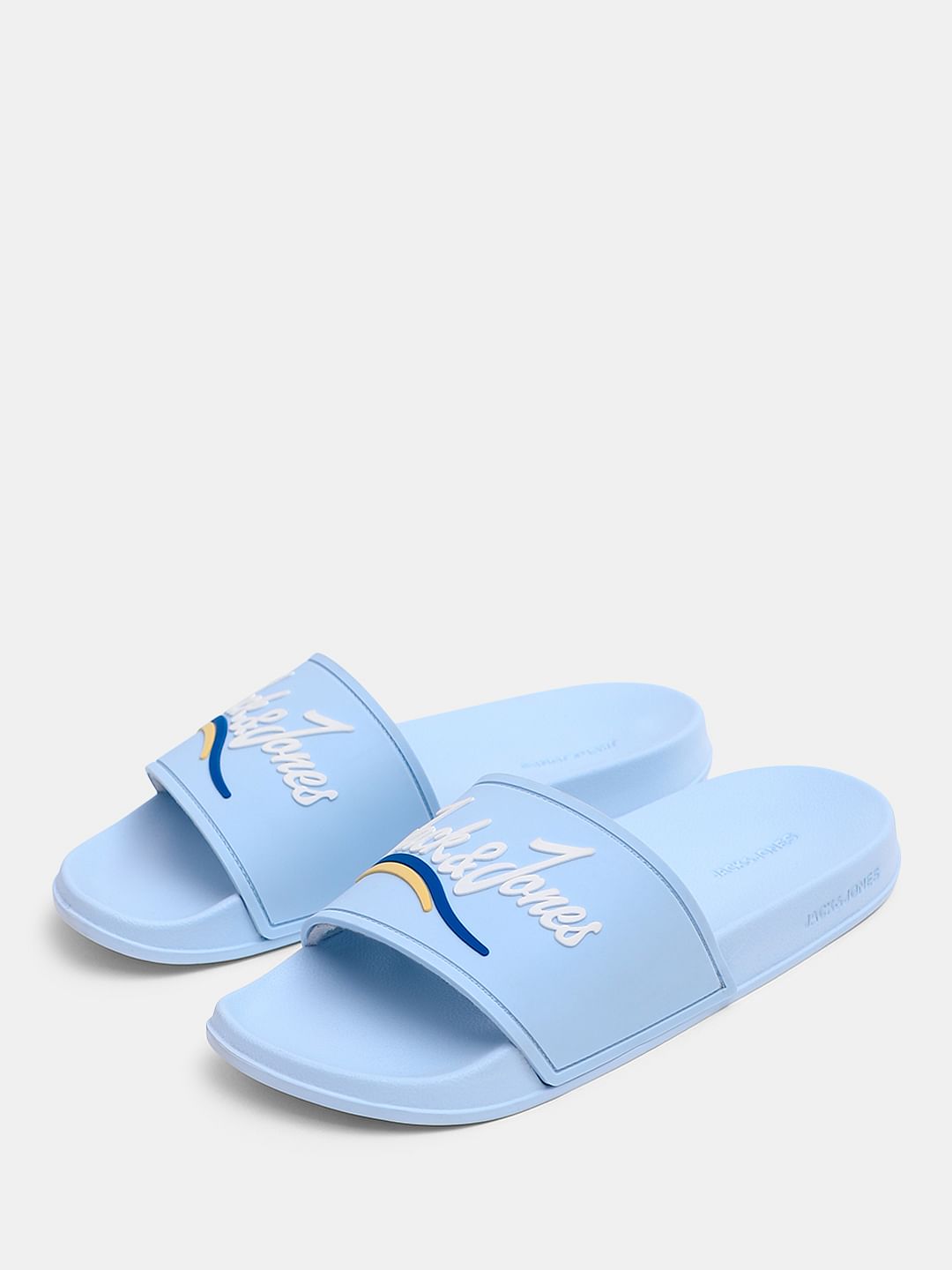 Light Blue Cursive Logo Pool Sliders