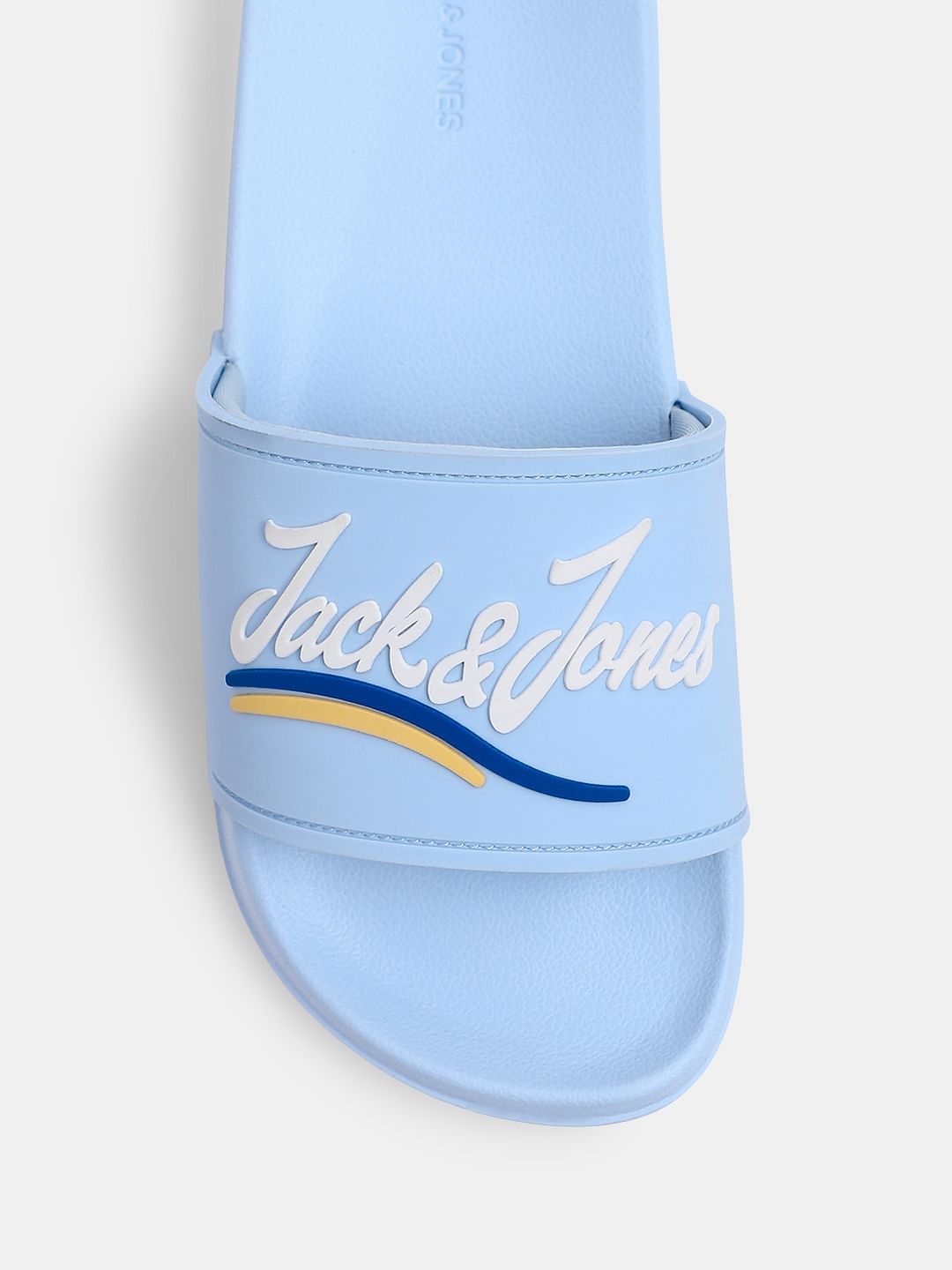 Light Blue Cursive Logo Pool Sliders